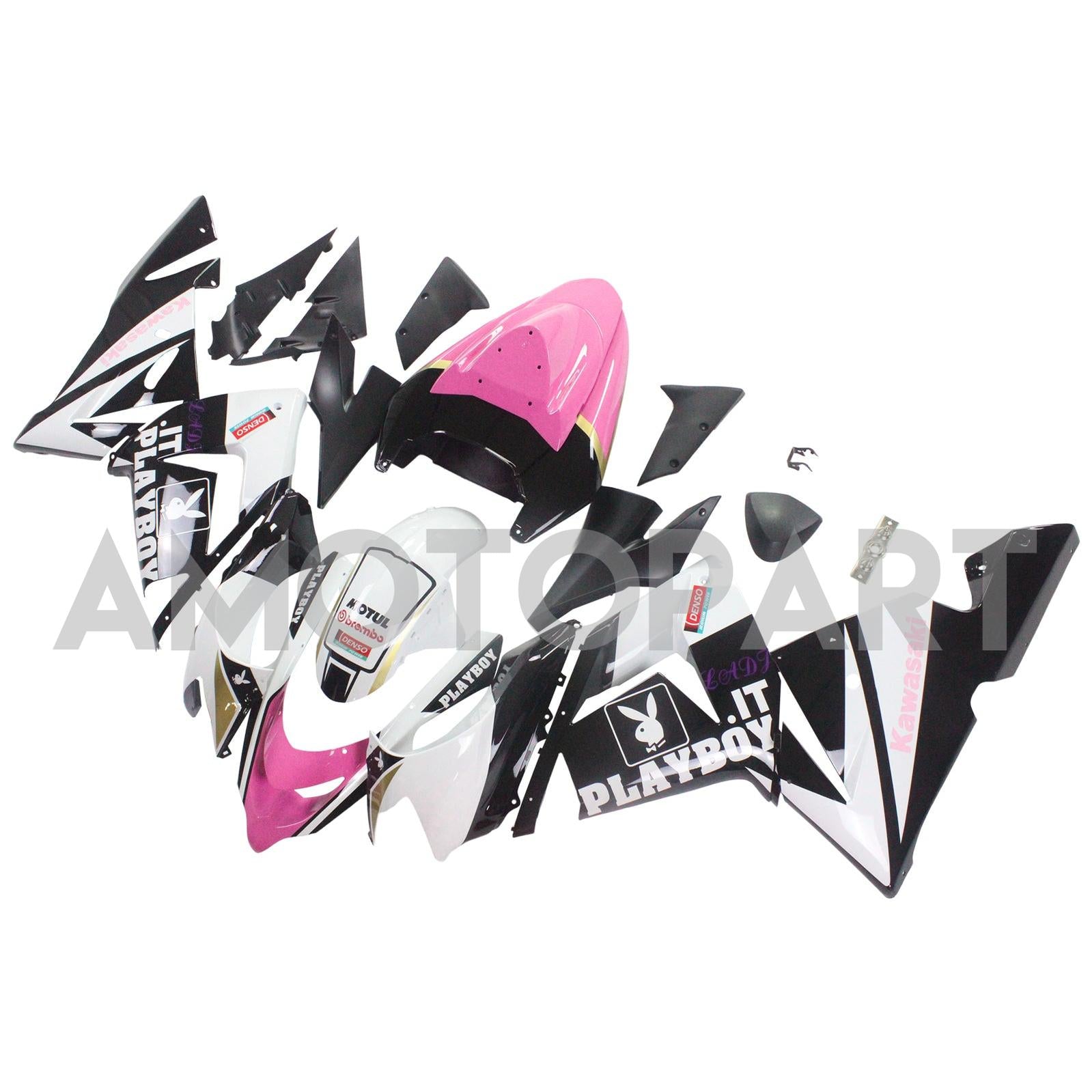 Amotopart Kawasaki 2004-2005 ZX10R Black Pink Playboy Abzugskit