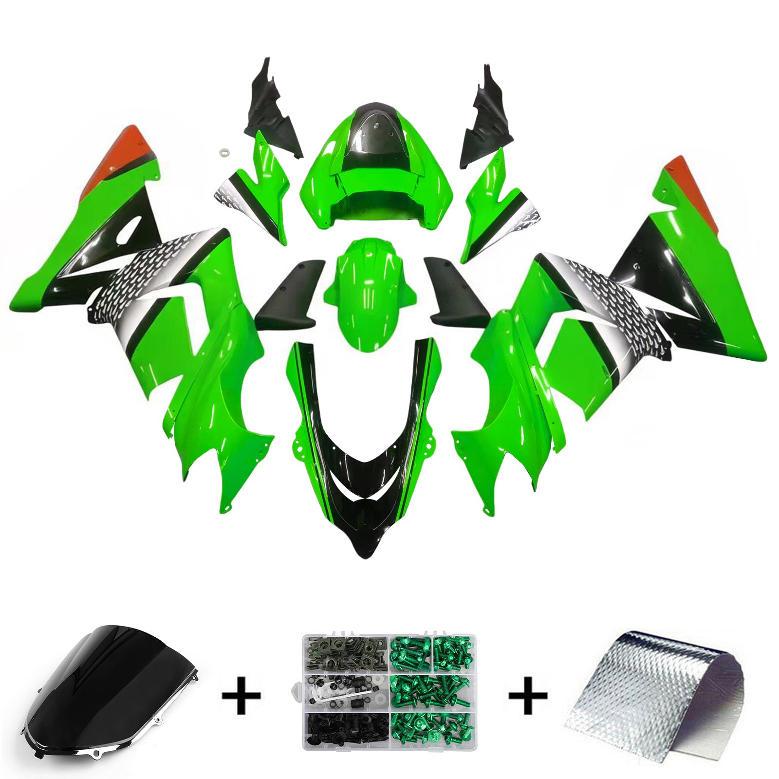 Amotopart Kawasaki 2004-2005 ZX10R Green Black Fairing Kit
