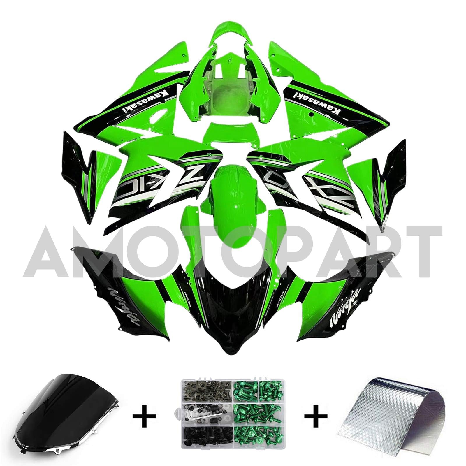 Amotopart Kawasaki 2004-2005 ZX10R Green Black Fairing Kit