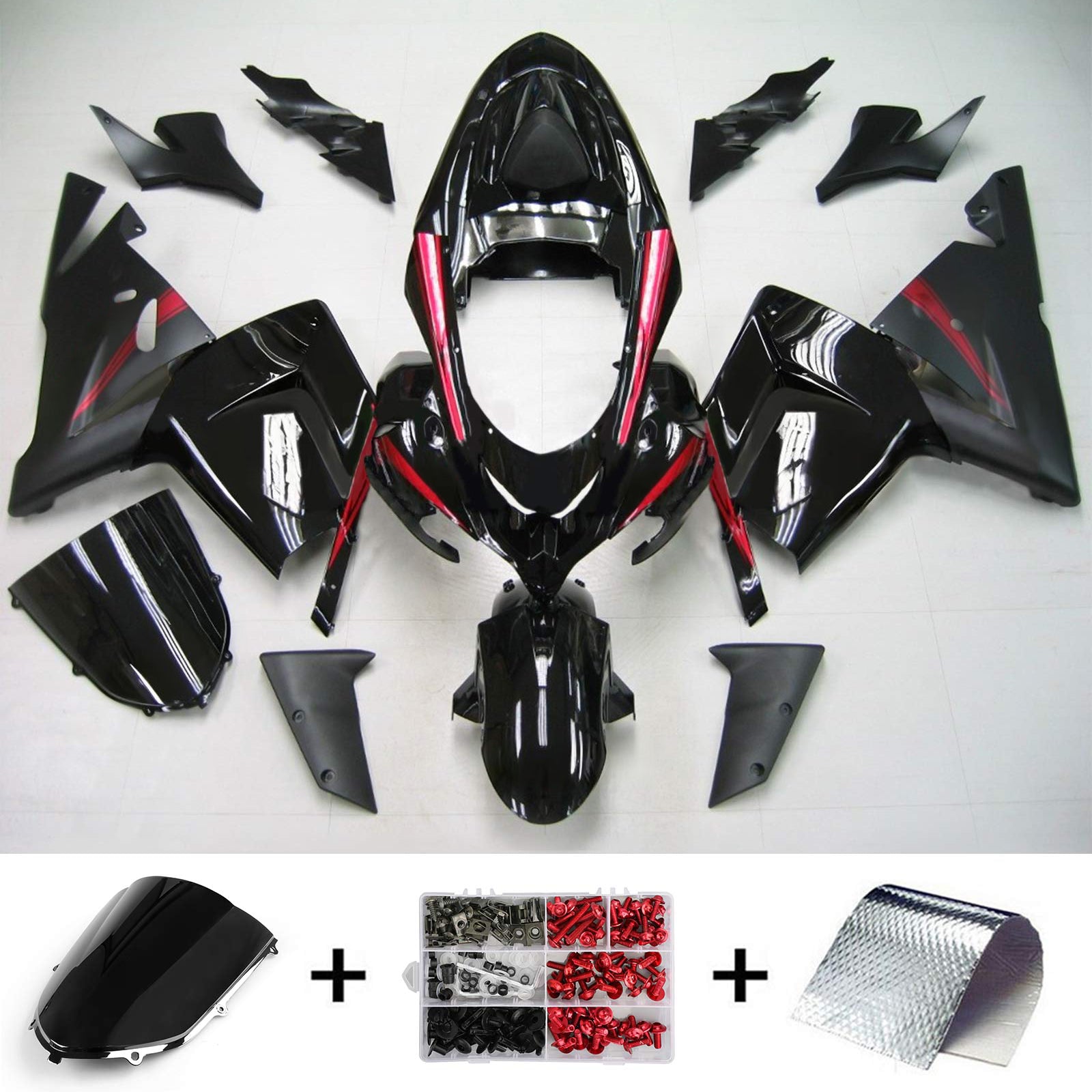Amotopart Kawasaki 2004-2005 ZX10R Black With Red Logos Fairing Kit