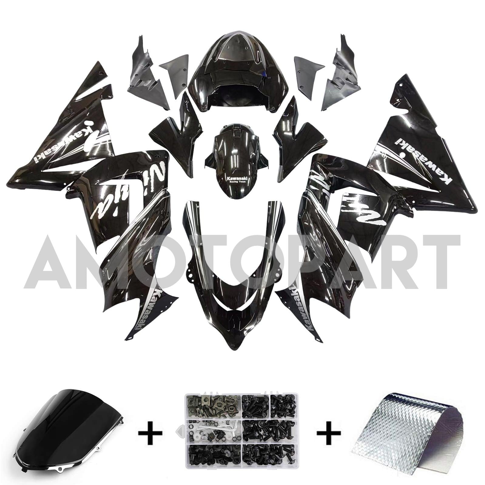 Amotopart Kawasaki 2004-2005 ZX10R Black Mix White Fairing Kit