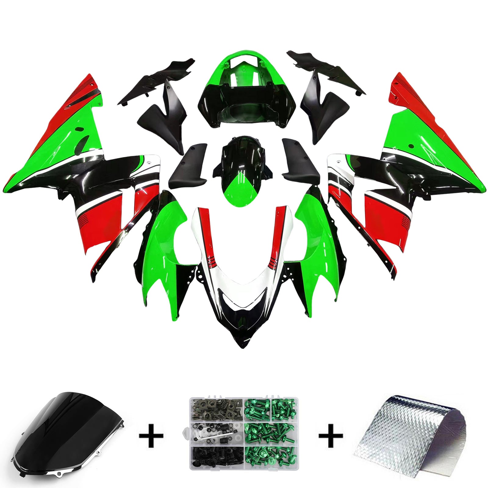 Amotopart 2004-2005 ZX10R Kawasaki Green & Red Fairing Kit