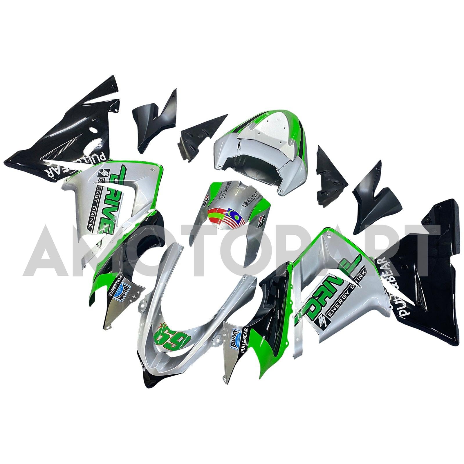 Amotopart 2004-2005 ZX10R Kawasaki Green&Silver Fairing Kit