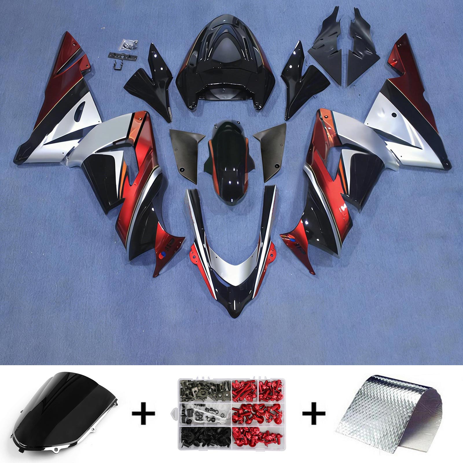 Amotopart 2004-2005 ZX10R Kawasaki Kit carena rosso e argento