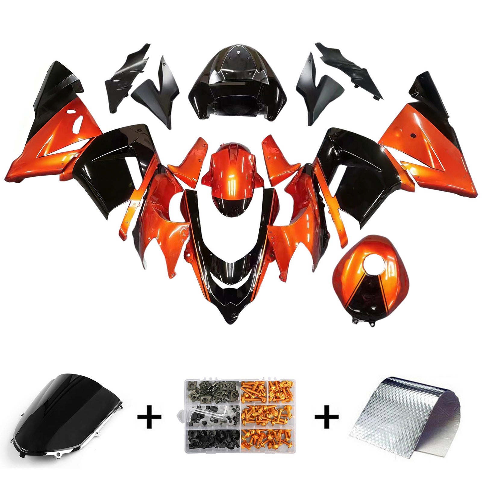 Amotopart 2004-2005 ZX10R Kawasaki Orange & Black Fairing Zestaw