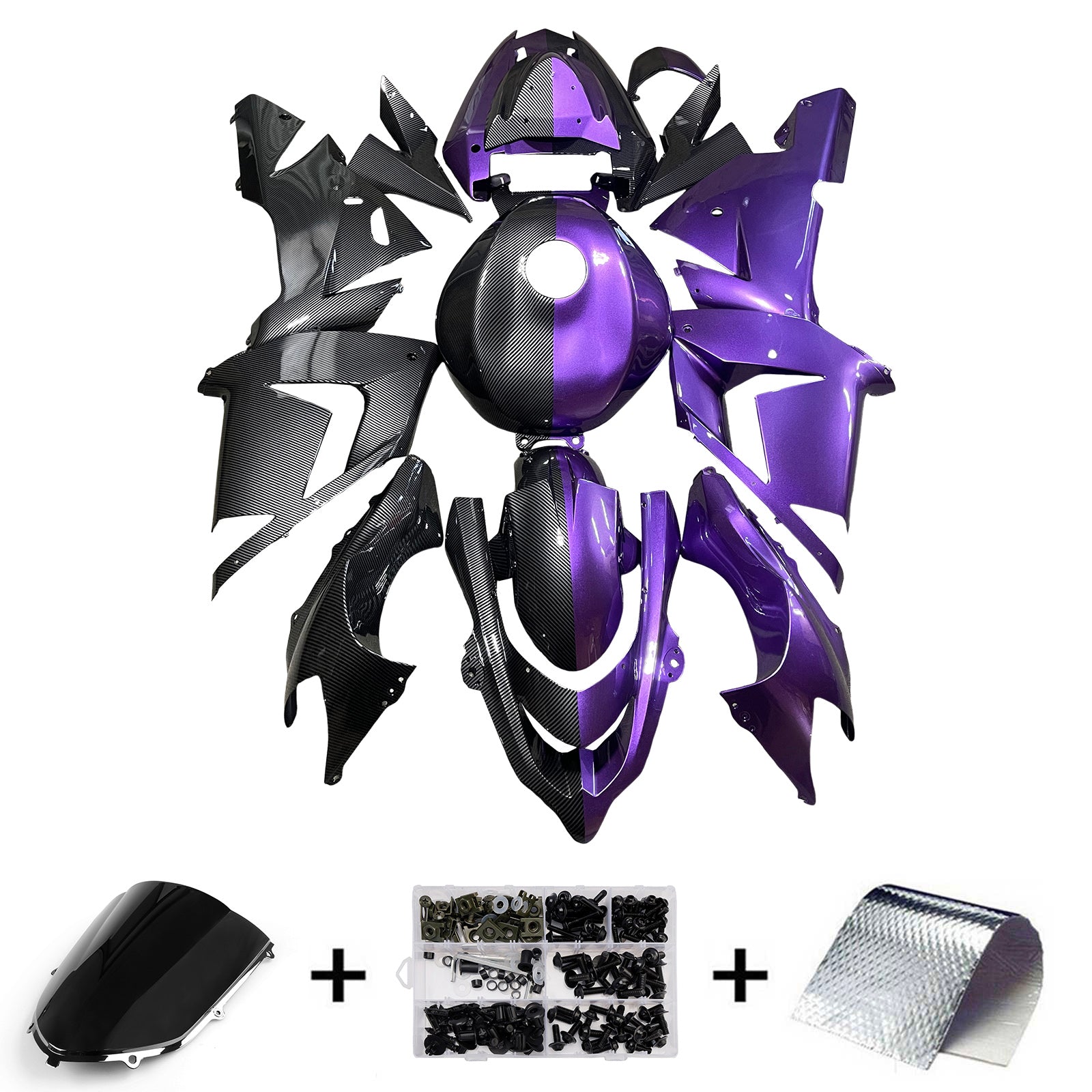 Amotopart 2004-2005 Kawasaki ZX10R Carbon Fiber Purple Fairing Kit