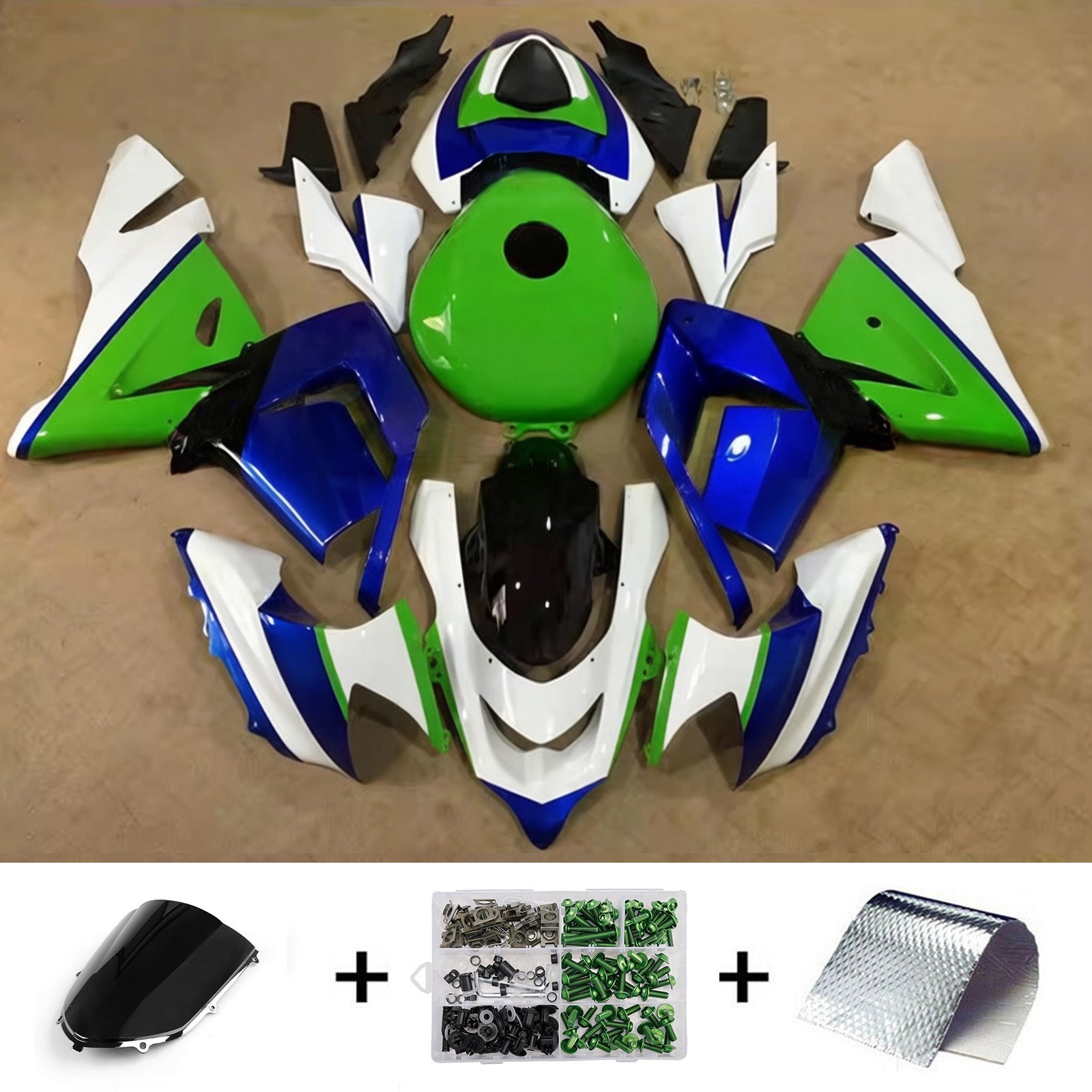 Amotopart 2004-2005 Kawasaki ZX10R Zelená Modrá Bílá Sada kapotáže