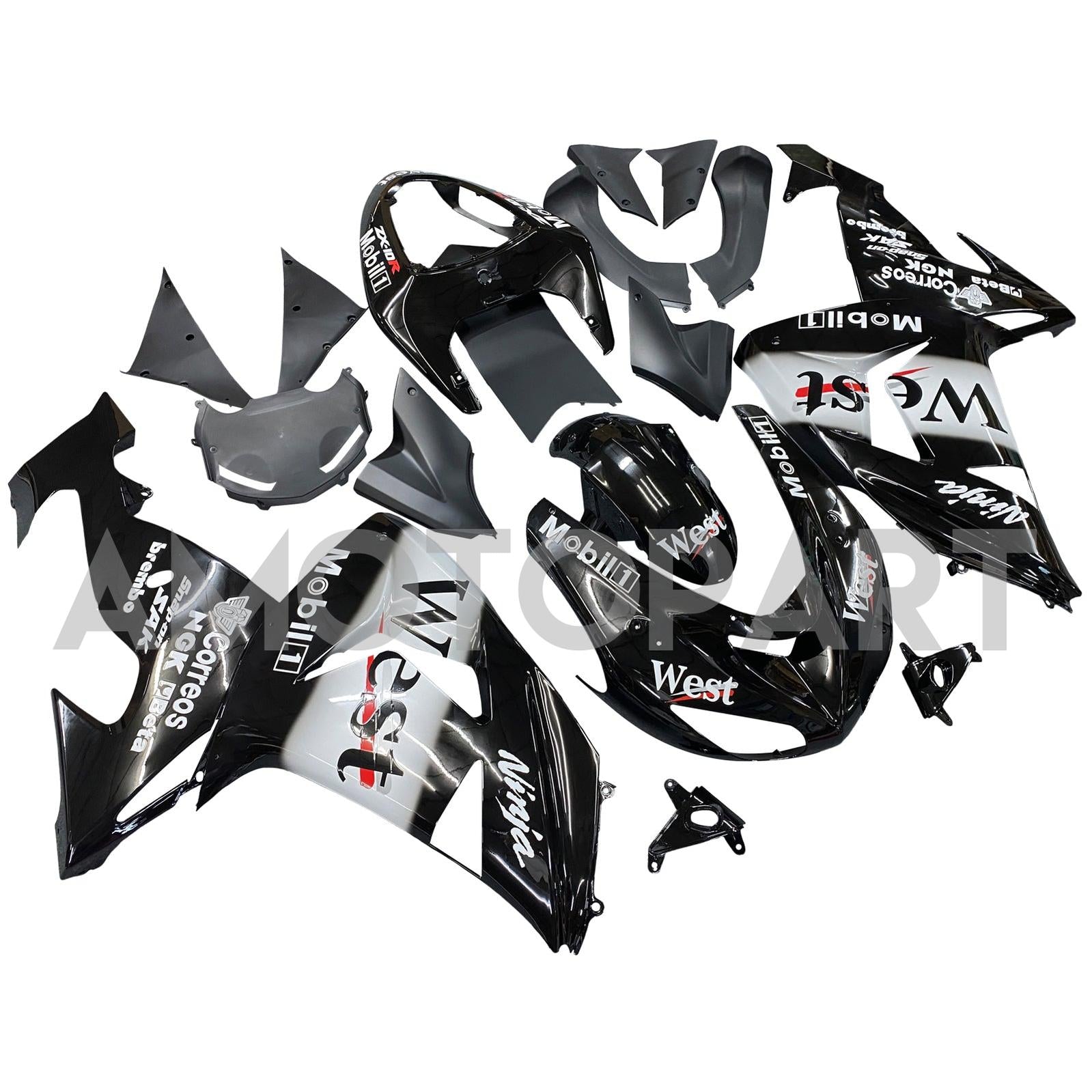 Amotopart Kawasaki ZX10R 2006-2007 Black&White logos Fairing Kit