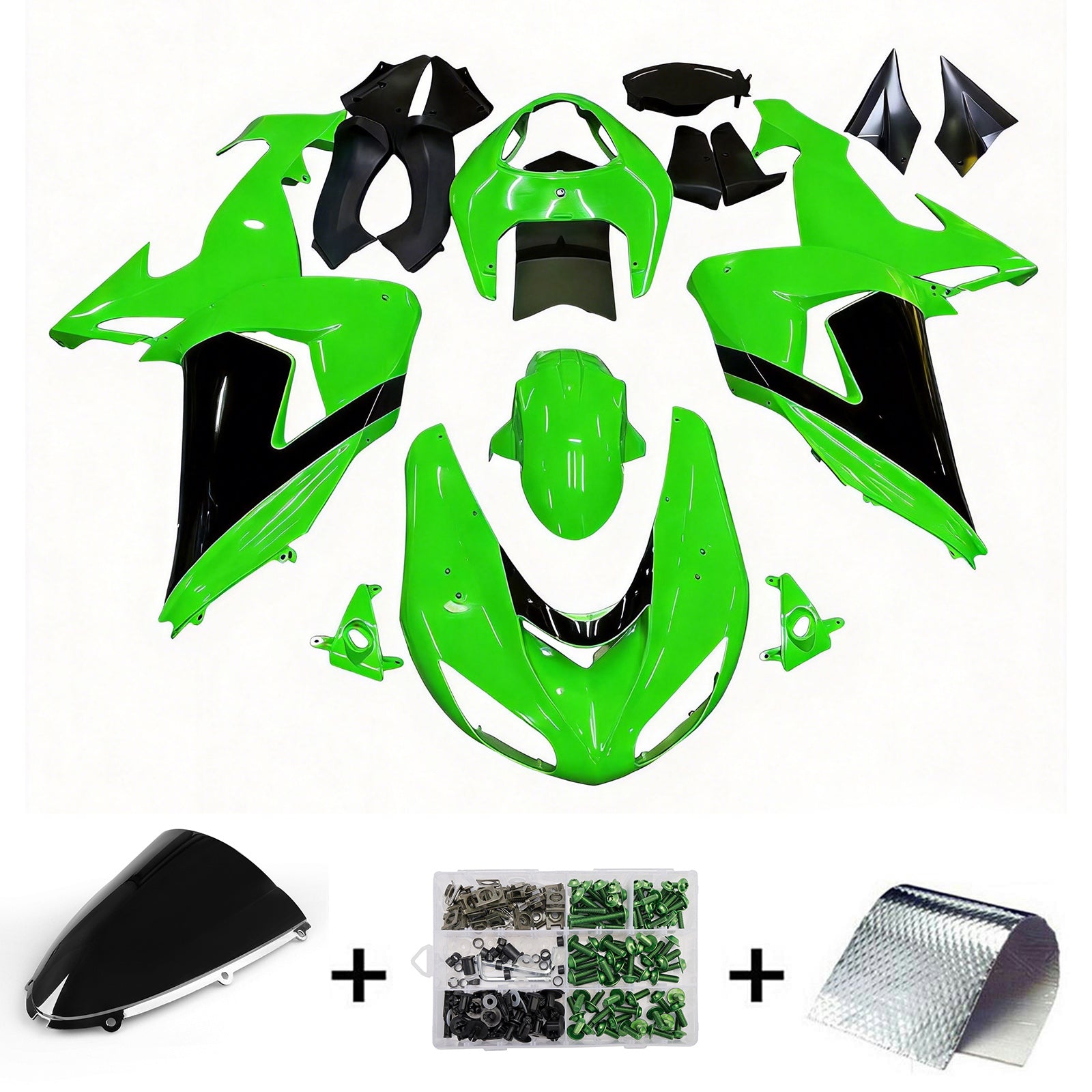 Amotopart 2006-2007 Kawasaki ZX10R Fairing Green Style3 Kit