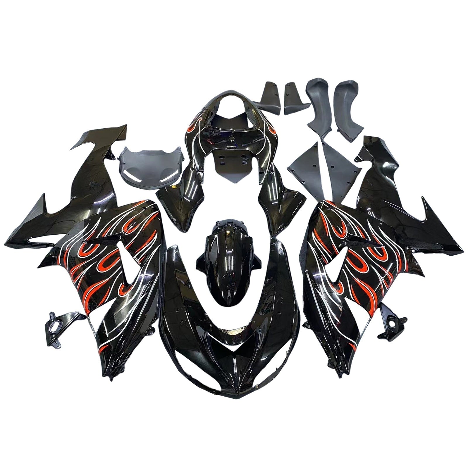 Amotopart 2006–2007 Kawasaki ZX10R Schwarz Orange Verkleidungsset