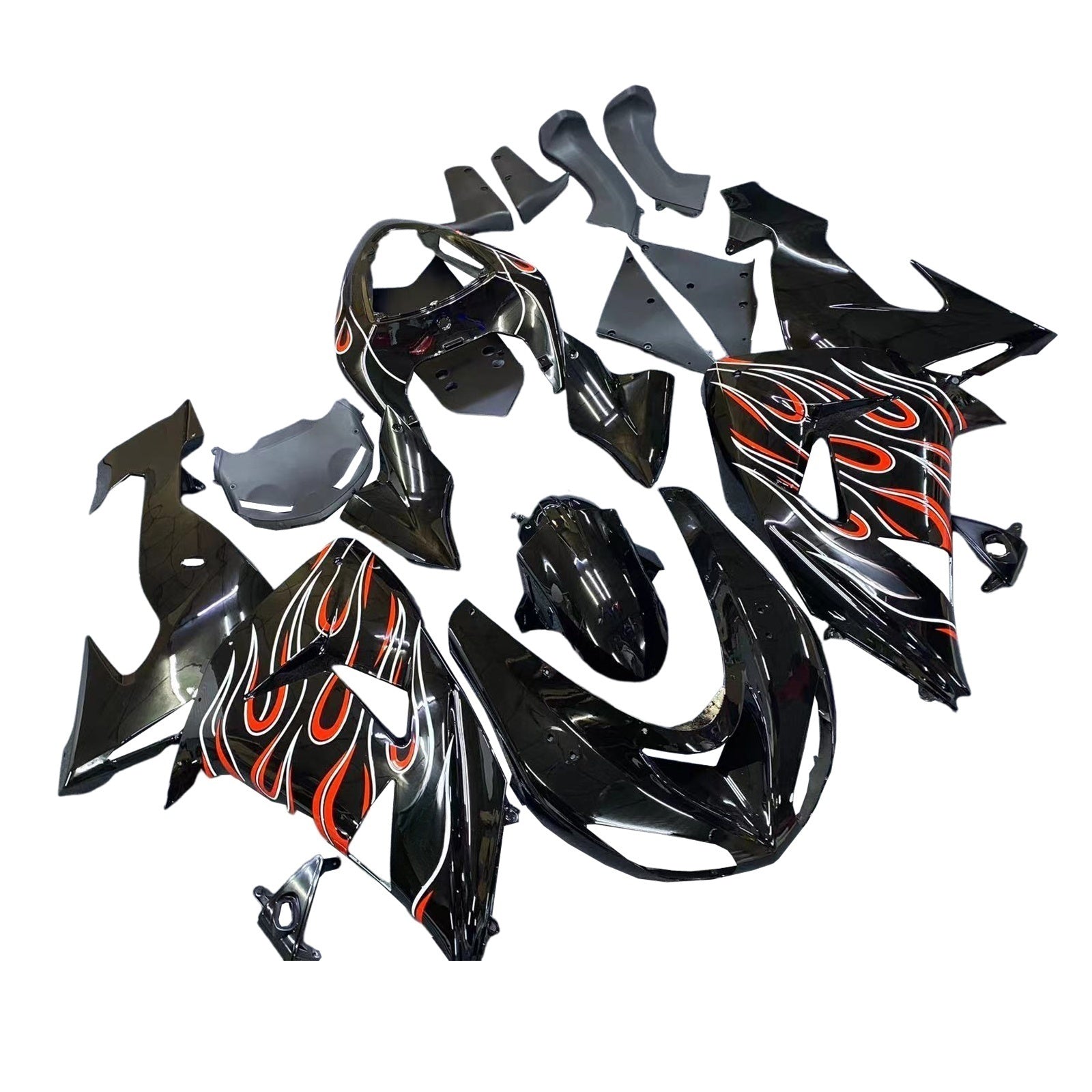 Amotopart 2006–2007 Kawasaki ZX10R Schwarz Orange Verkleidungsset