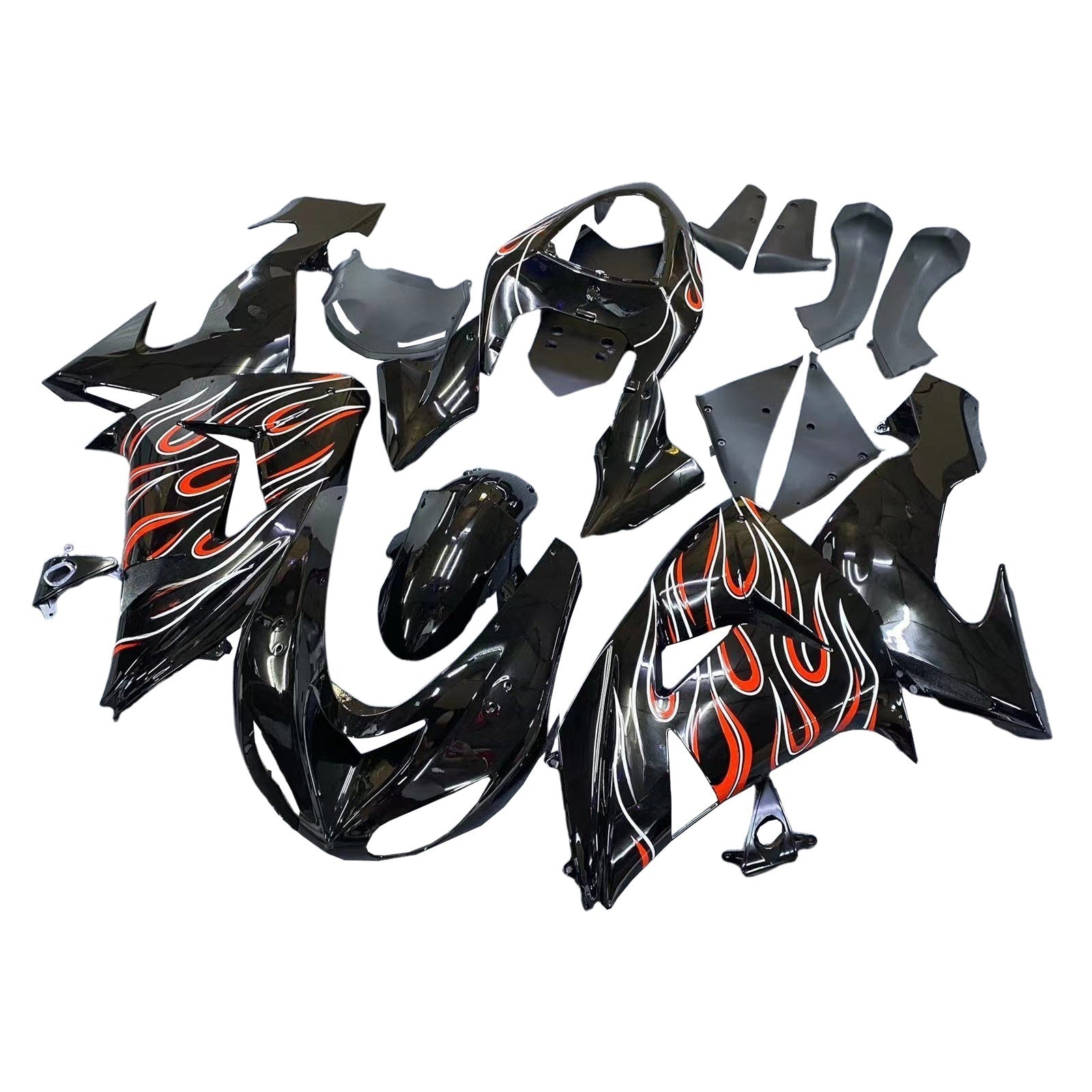Amotopart 2006–2007 Kawasaki ZX10R Schwarz Orange Verkleidungsset