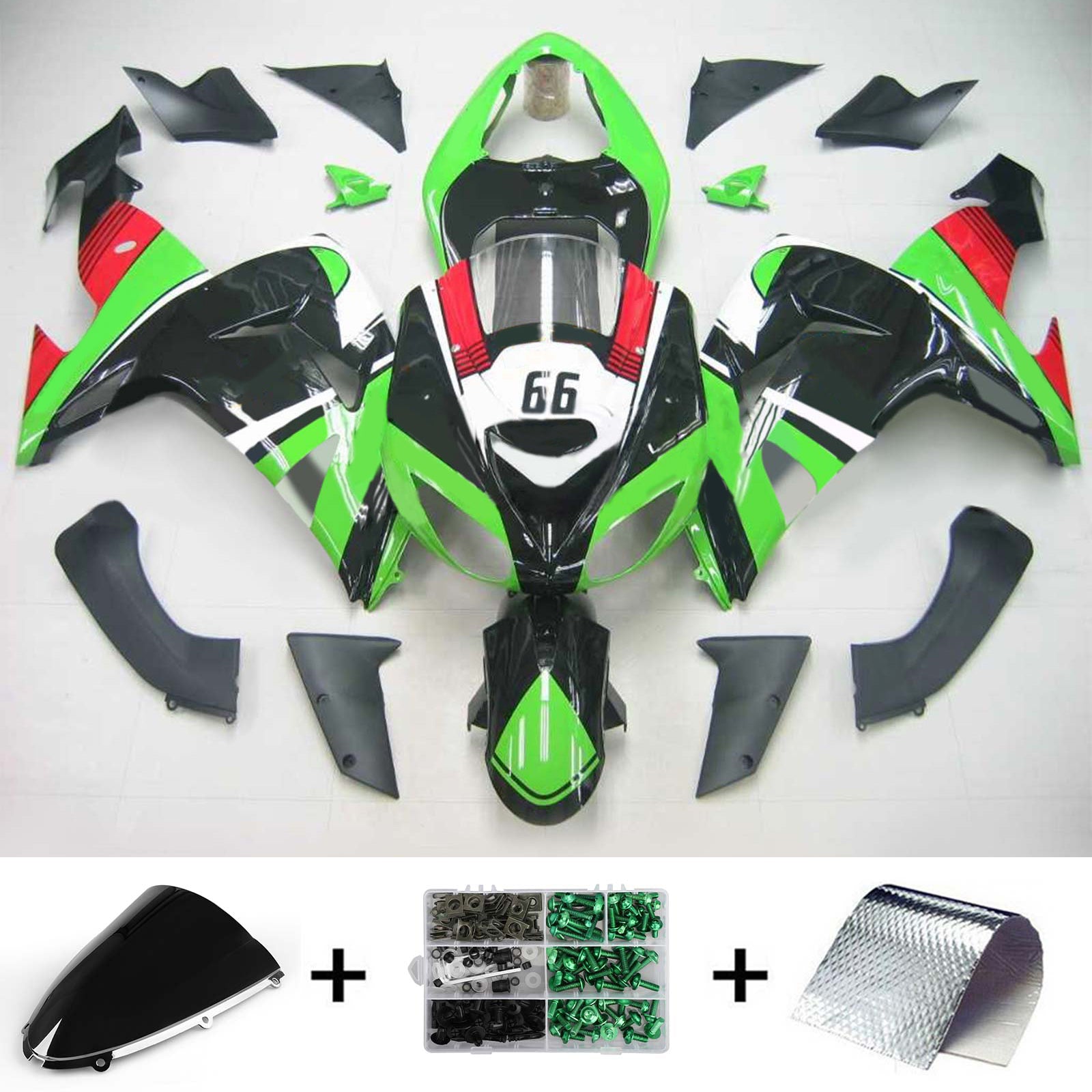Amotopart Kawasaki ZX10R 2006-2007 Green Black Fairing Kit