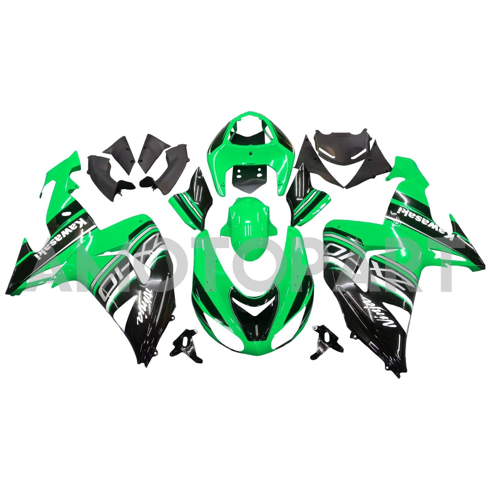 Amotopart Kawasaki ZX10R 2006-2007 Green Black Fairing Kit