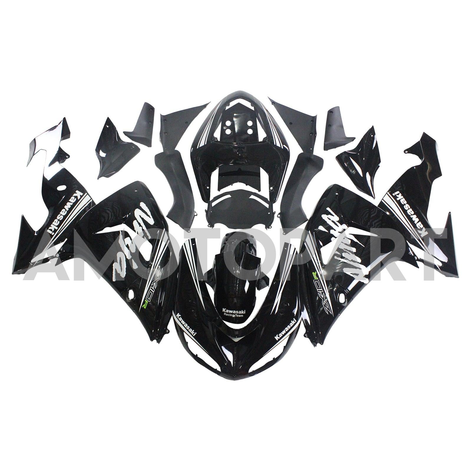 Amotopart Kawasaki ZX10R 2006-2007 Glossy Black with Ninja Logo Fairing Kit