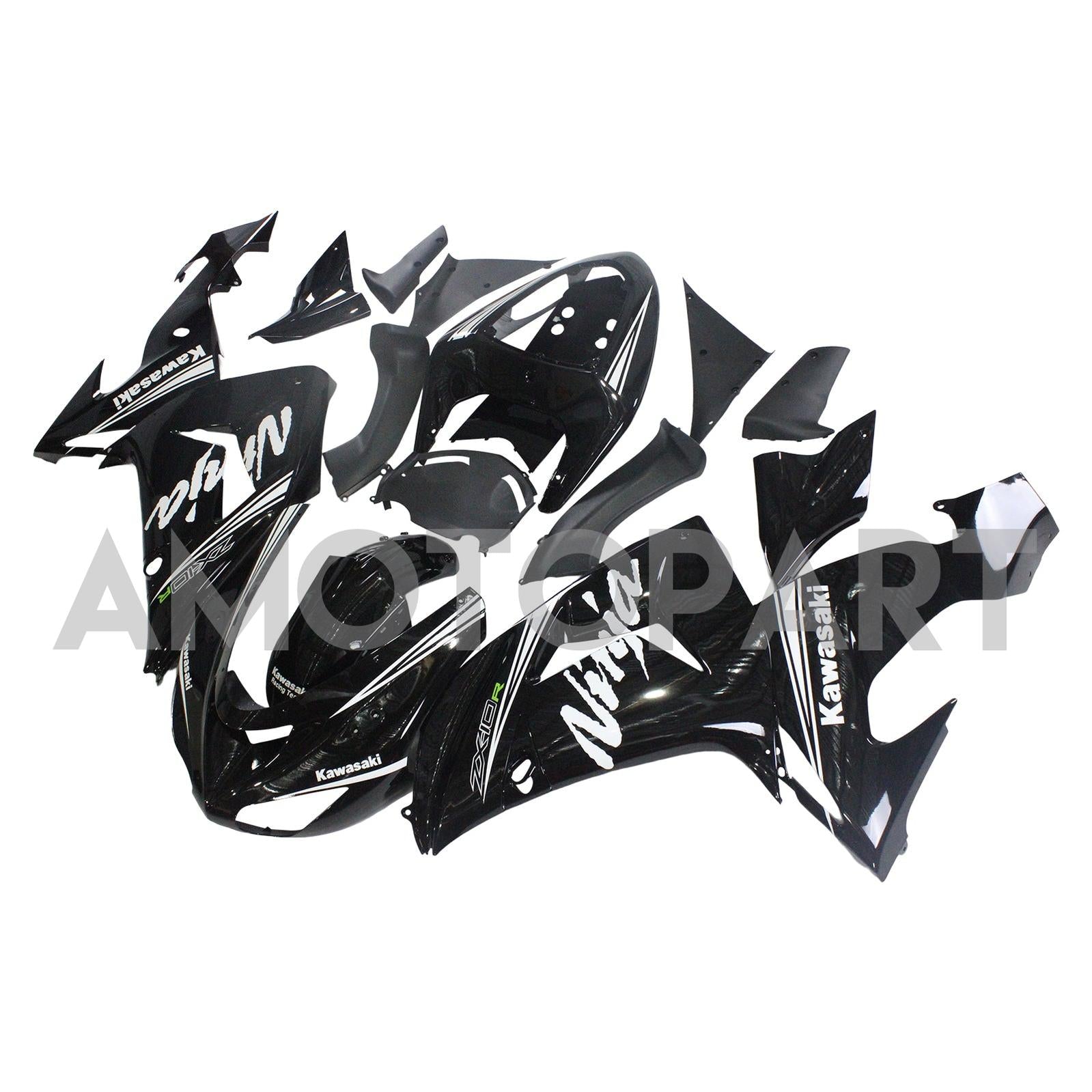Amotopart Kawasaki ZX10R 2006-2007 Glossy Black with Ninja Logo Fairing Kit