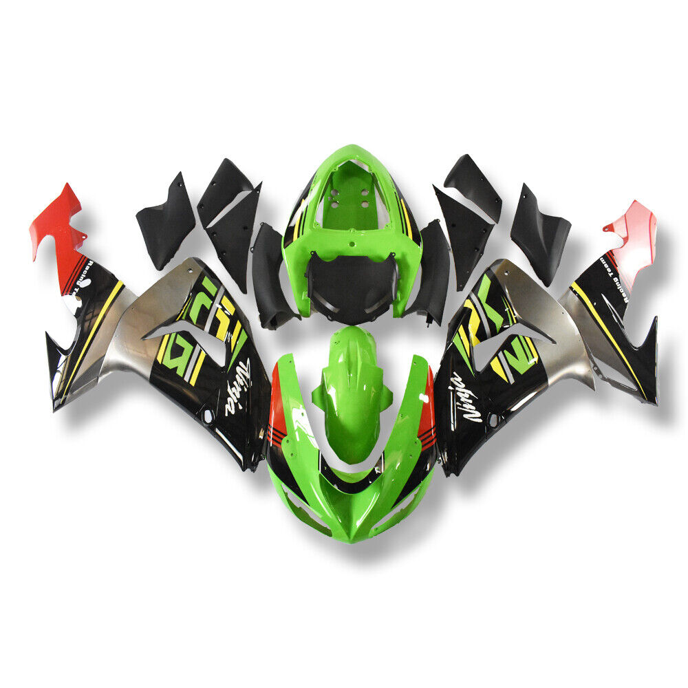 Amotopart 2006-2007 Kawasaki ZX10R Fairing Green Style1 Zestaw