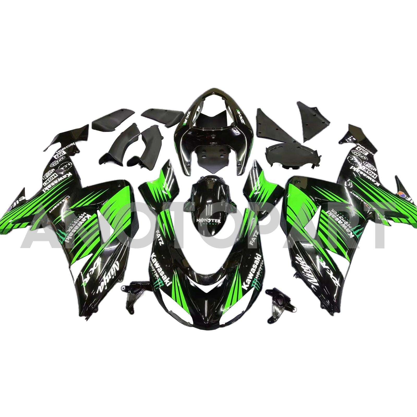 Amotopart 2006-2007 Kawasaki ZX10R グリーン&ブラック モンスターロゴ Style2 フェアリングキット