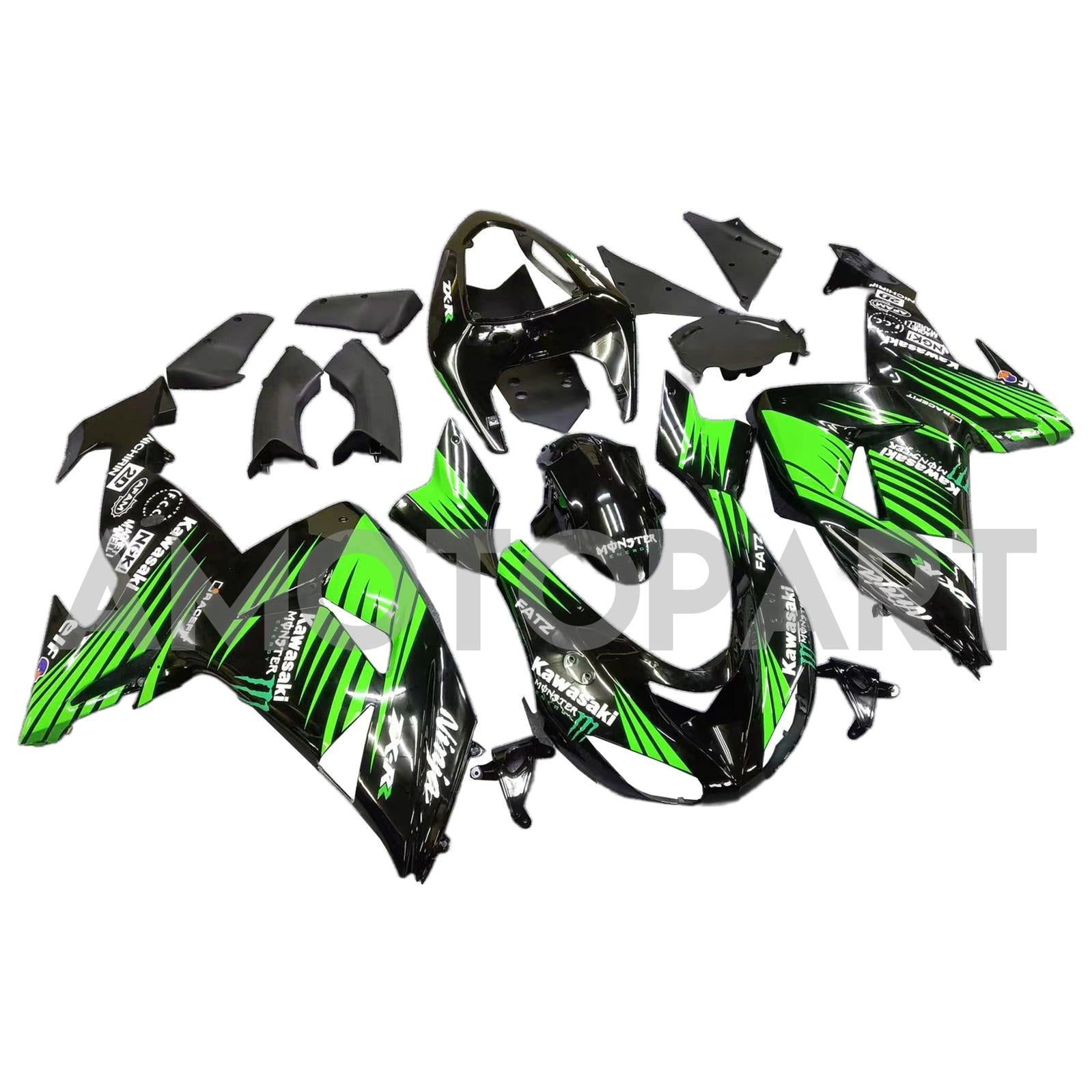 Amotopart 2006-2007 Kawasaki ZX10R グリーン&ブラック モンスターロゴ Style2 フェアリングキット