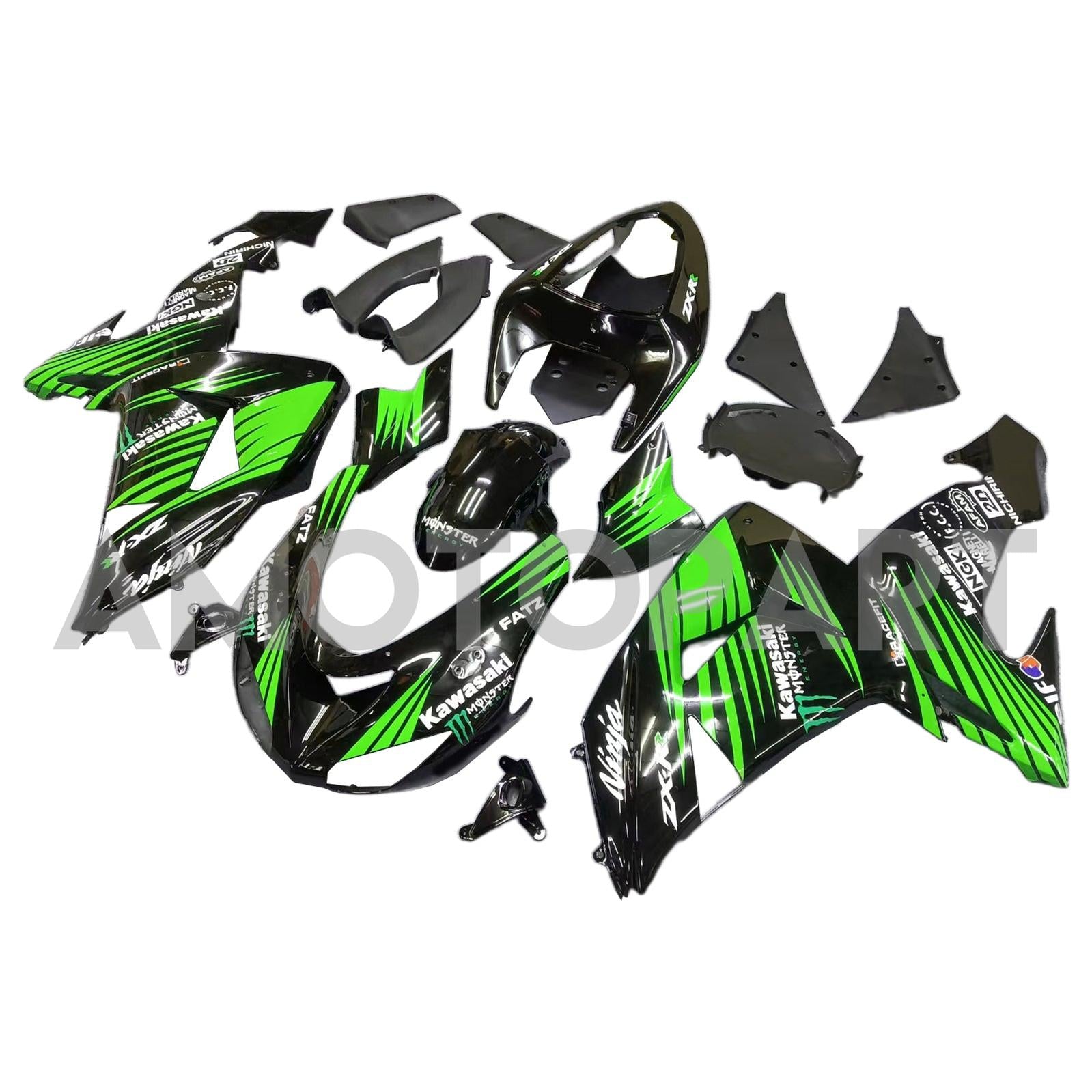 Amotopart 2006-2007 Kawasaki ZX10R グリーン&ブラック モンスターロゴ Style2 フェアリングキット