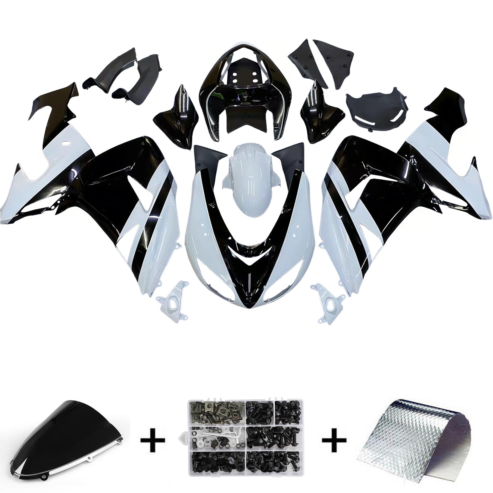 Amotopart 2006-2007 Kawasaki ZX10R Czarno-biały zestaw owiewki
