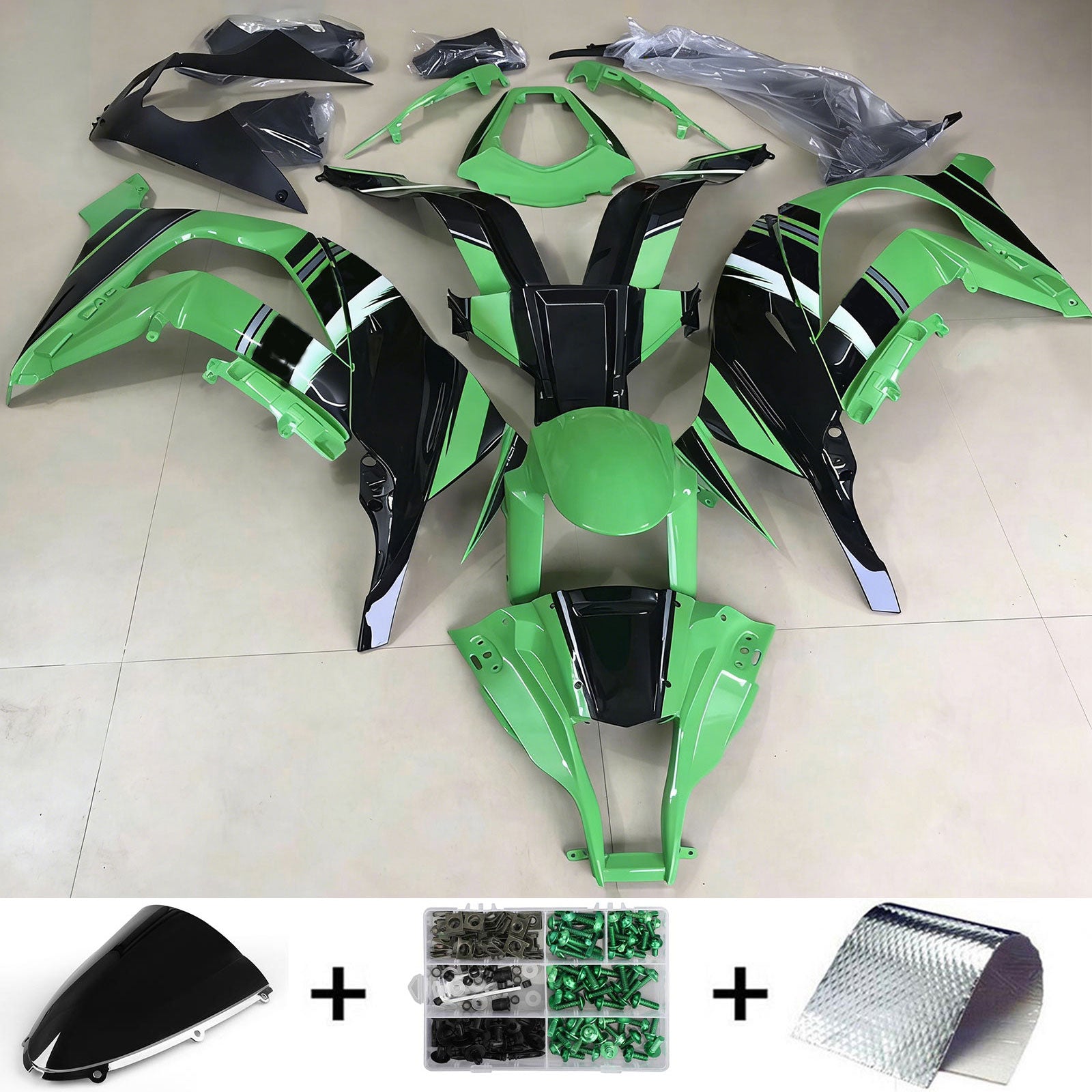 Amotopart 2006-2007 Kit carena Kawasaki ZX10R Styl3 verde e nero