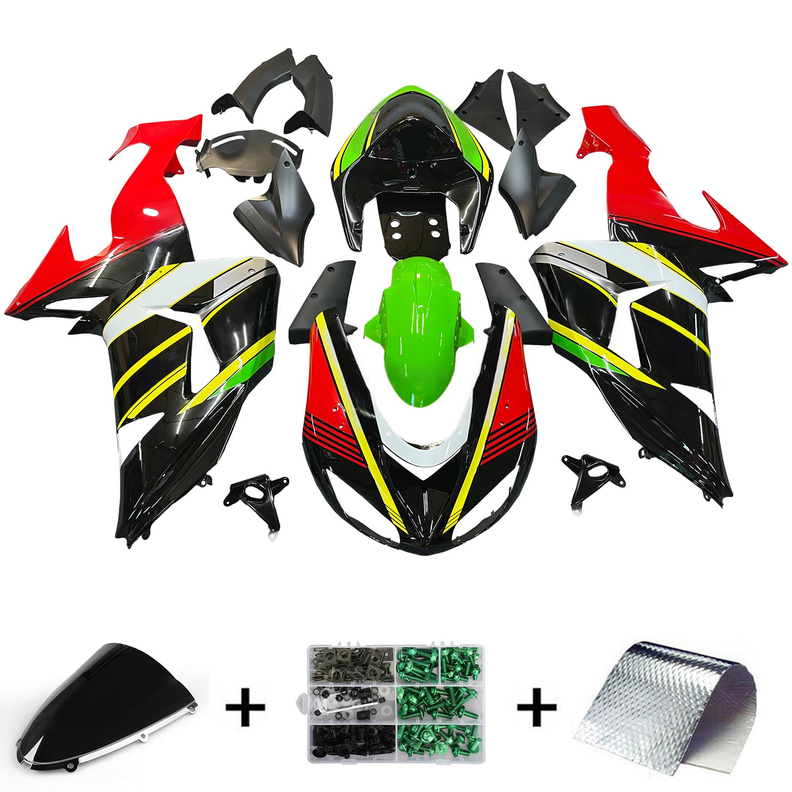 Amotopart 2006-2007 Kawasaki ZX10R Green&Red Fairing Kit