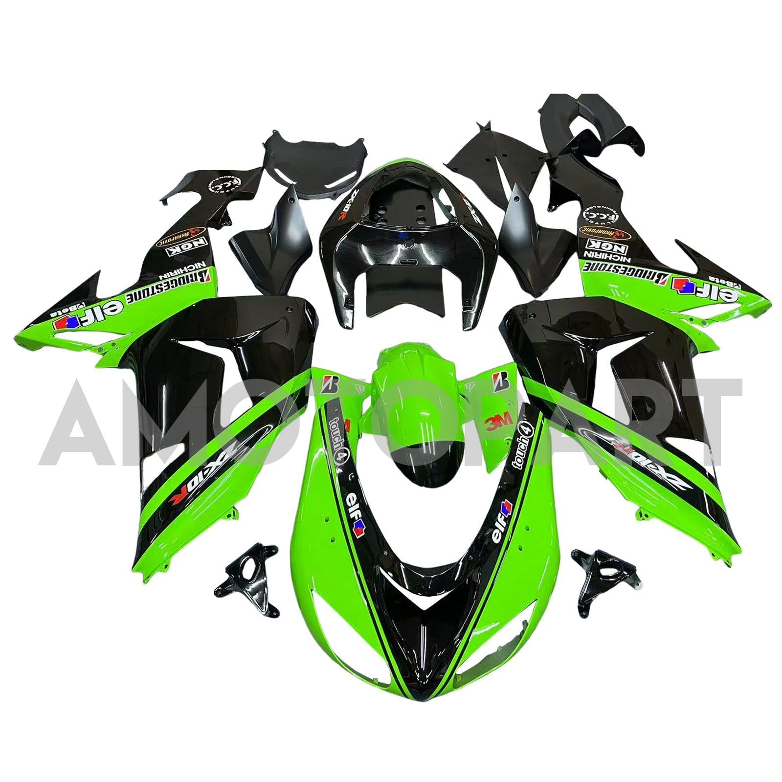 Amotopart 2006-2007 Kawasaki ZX10R Green&Black Style1 Fairing Kit