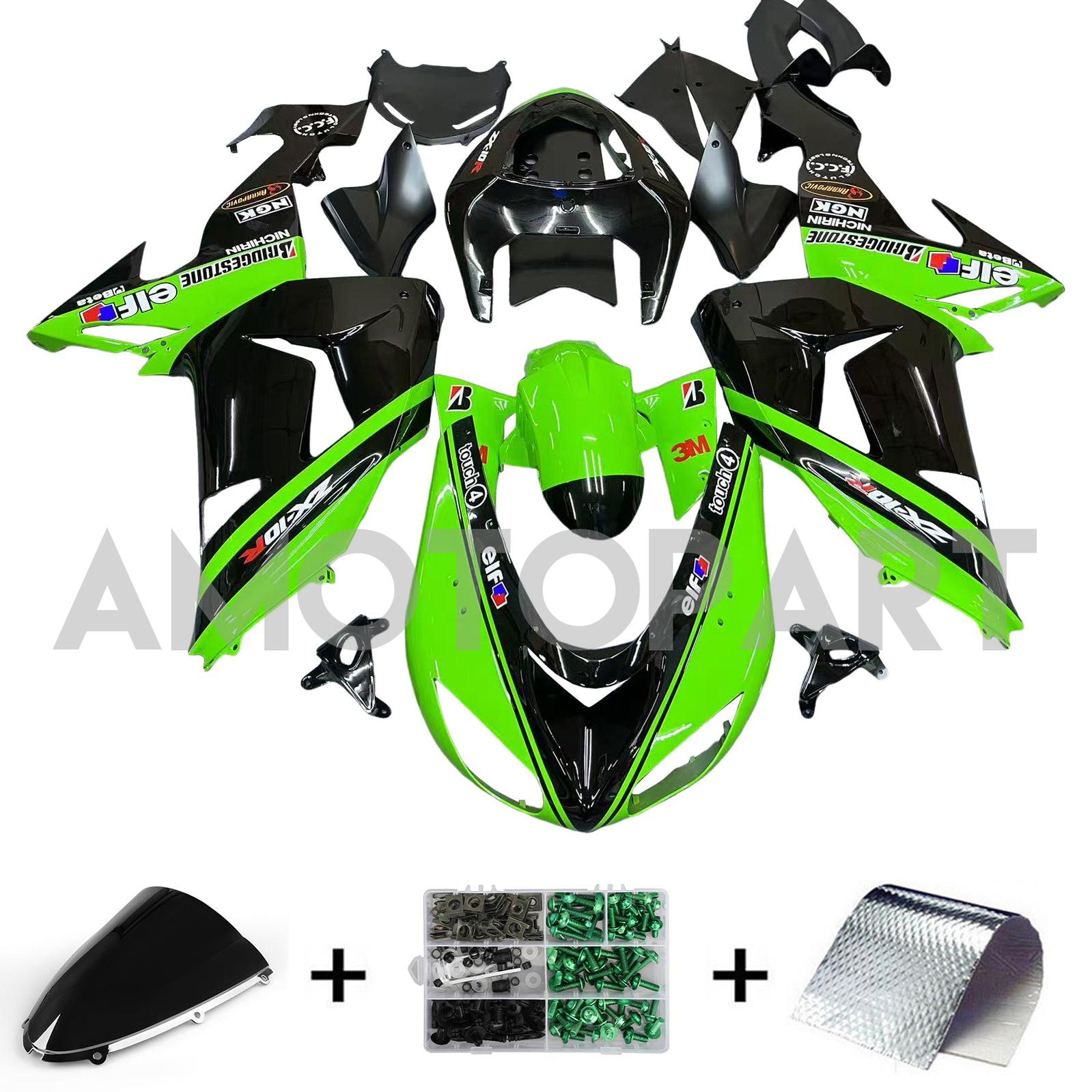 Amotopart 2006-2007 Kawasaki ZX10R Green&Black Style1 Fairing Kit
