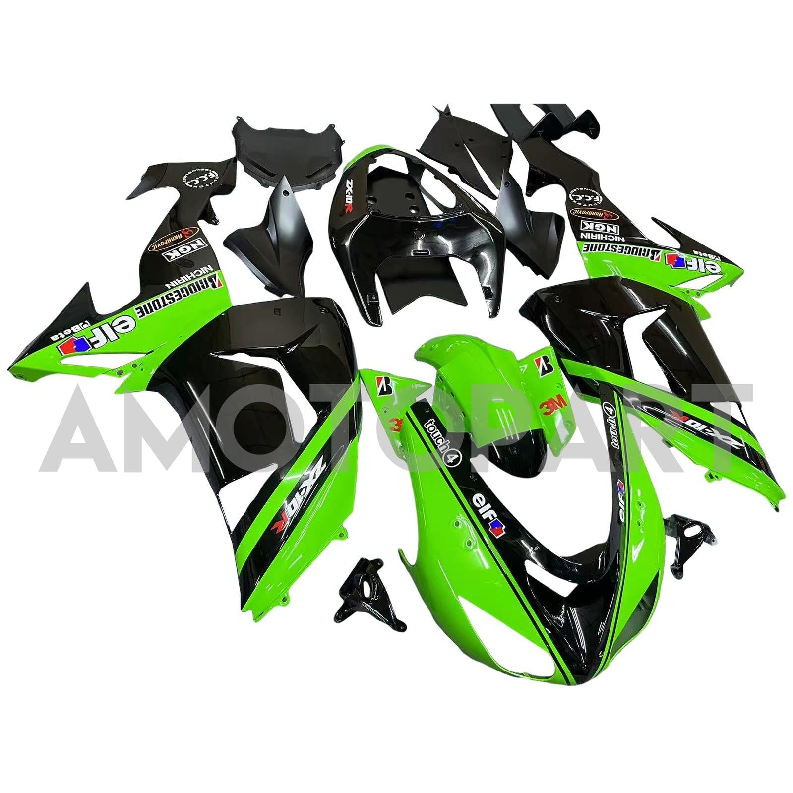Amotopart 2006-2007 Kawasaki ZX10R Green&Black Style1 Fairing Kit