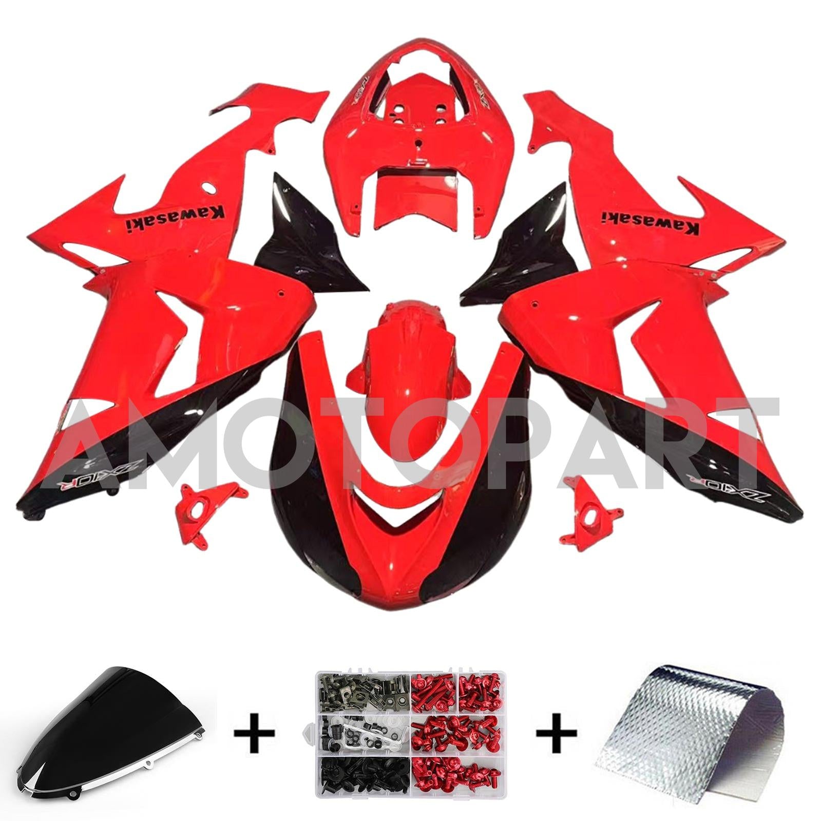Amotopart 2006-2007 Kawasaki ZX10R Red Fairing Kit