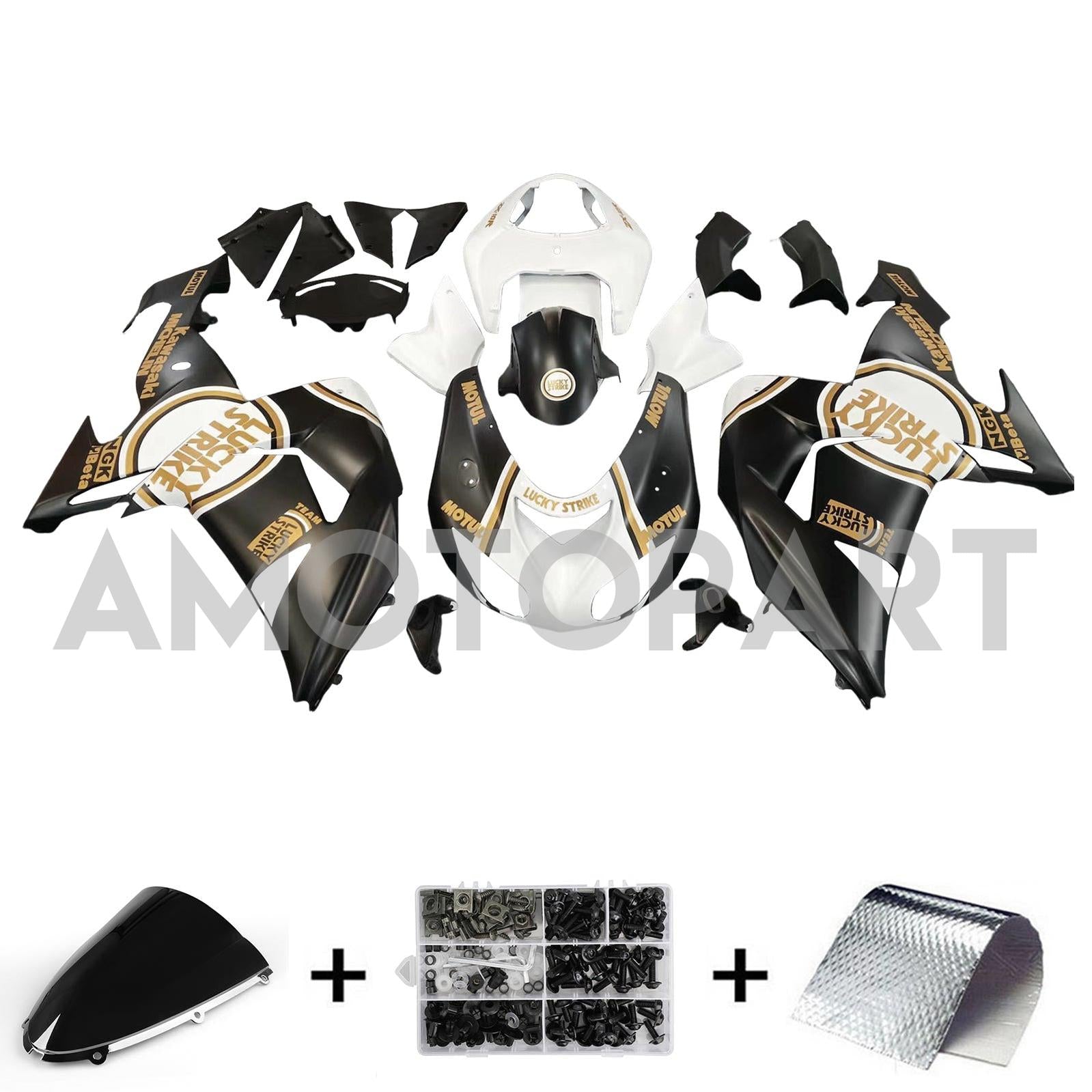 Amotopart 2006-2007 Kawasaki ZX10R Matte Black & White Lucky Strike Fairing Kit
