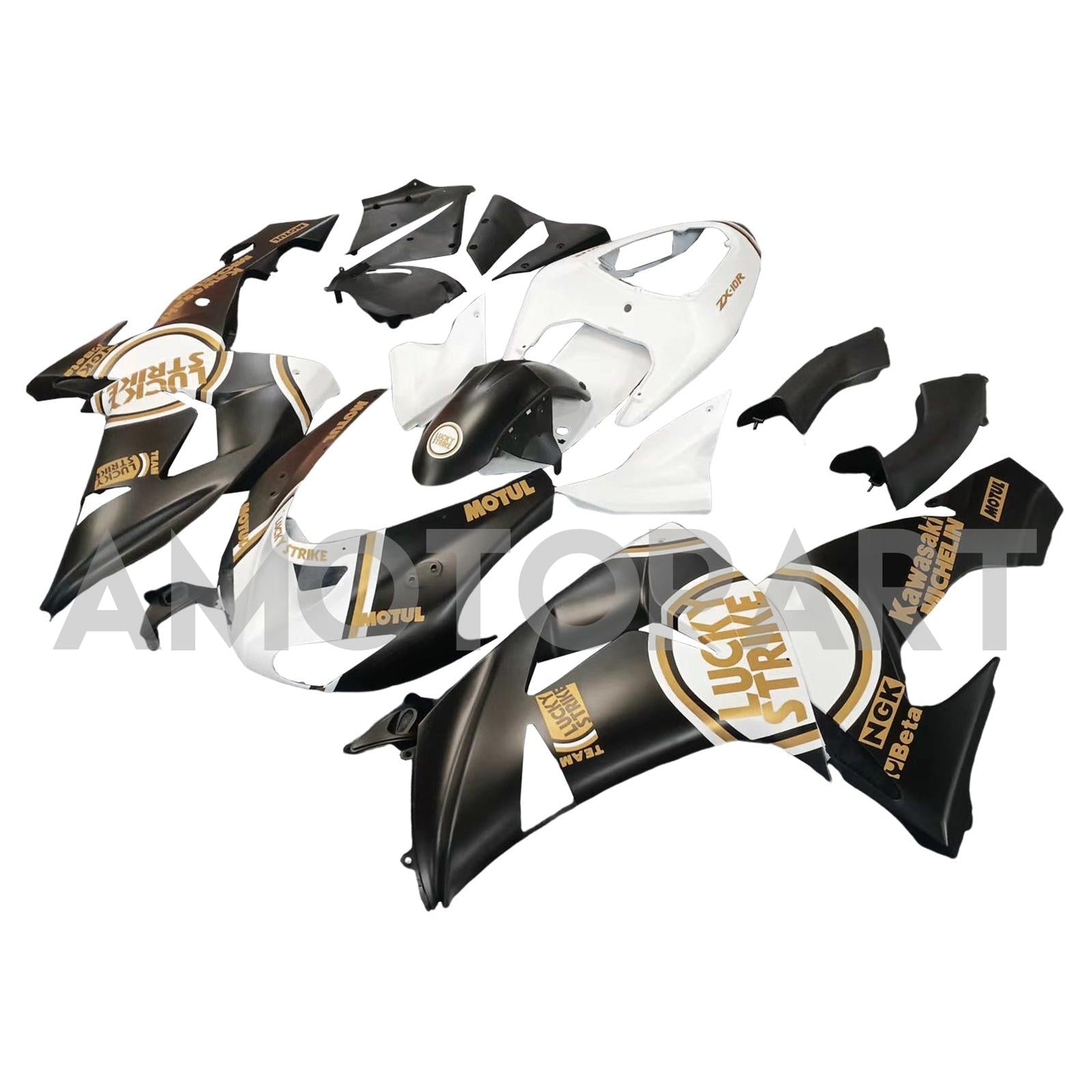 Amotopart 2006-2007 Kawasaki ZX10R Matte Black&White Lucky Strike Fairing Kit