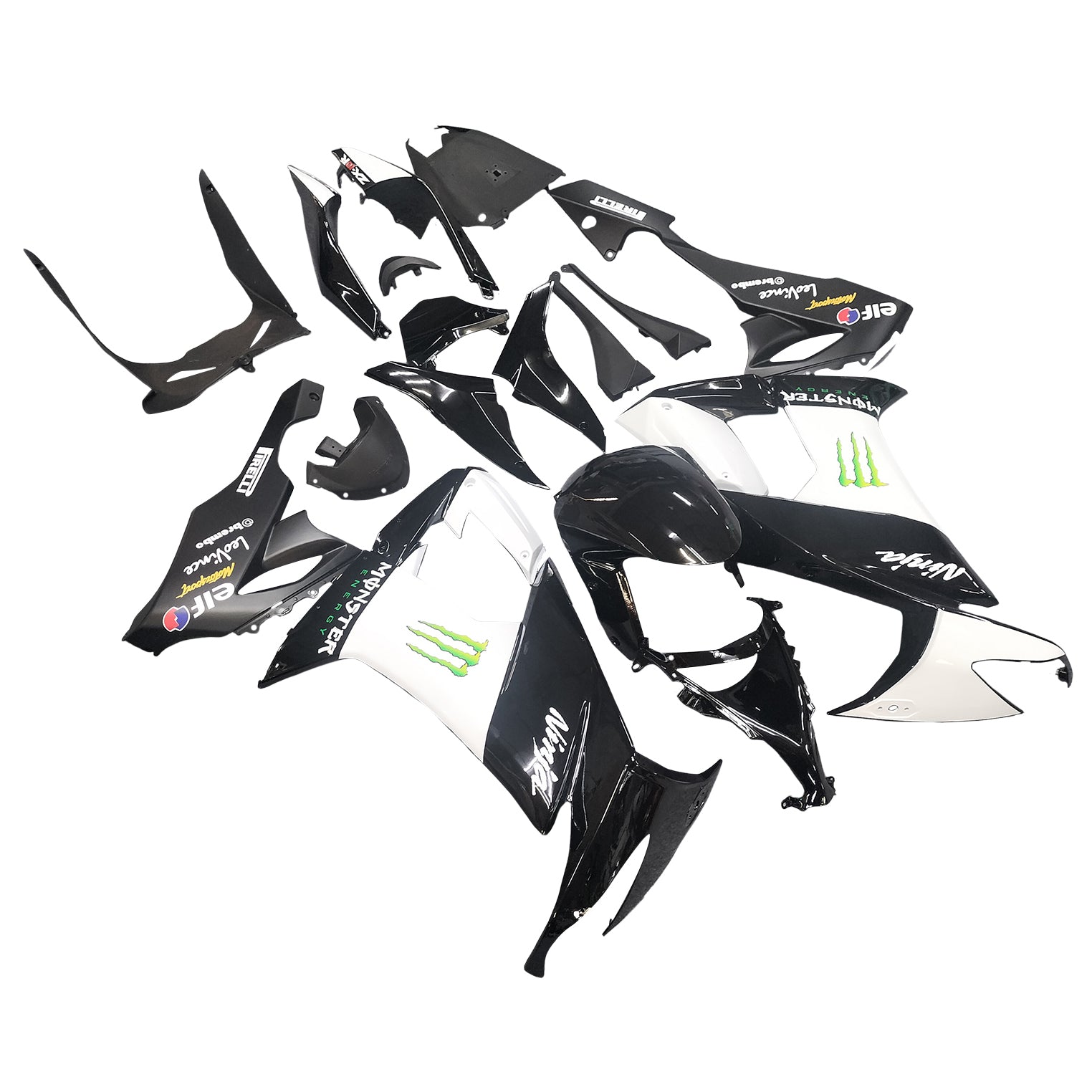 Amotopart Verkleidungsset für Kawasaki ZX10R 2008–2010, Schwarz mit Scratch-Logo