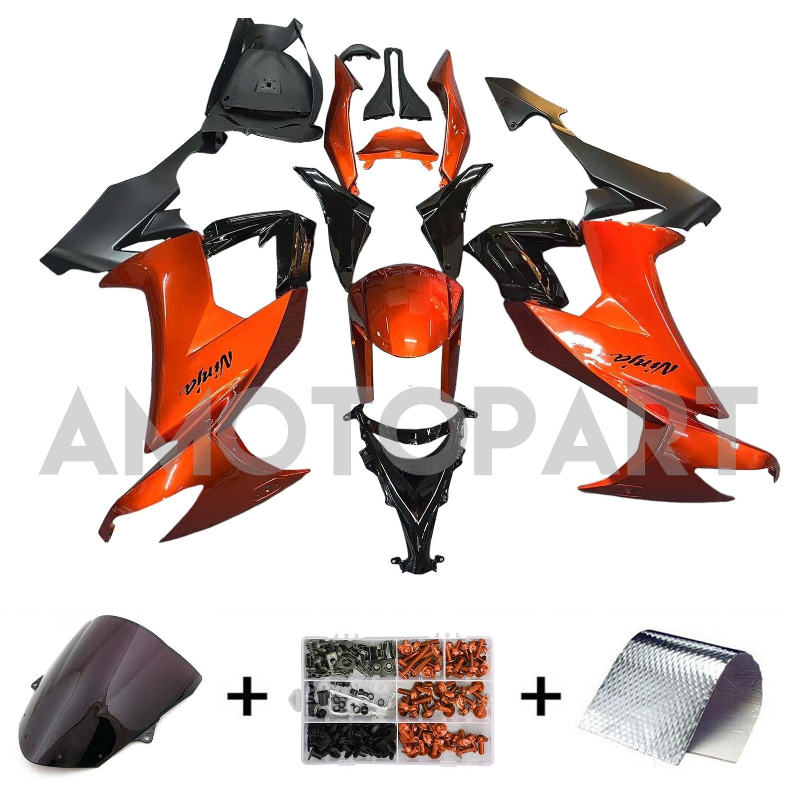 Amotopart Kawasaki ZX10R 2008-2010 Glossy Orange Black Fairing Kit