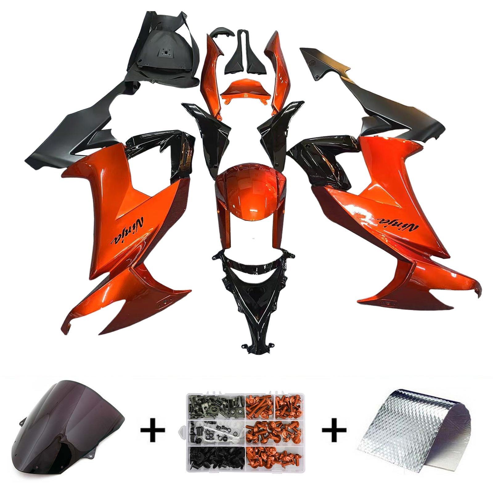 Amotopart Kawasaki ZX10R 2008-2010 Glossy Orange Black Fairing Kit