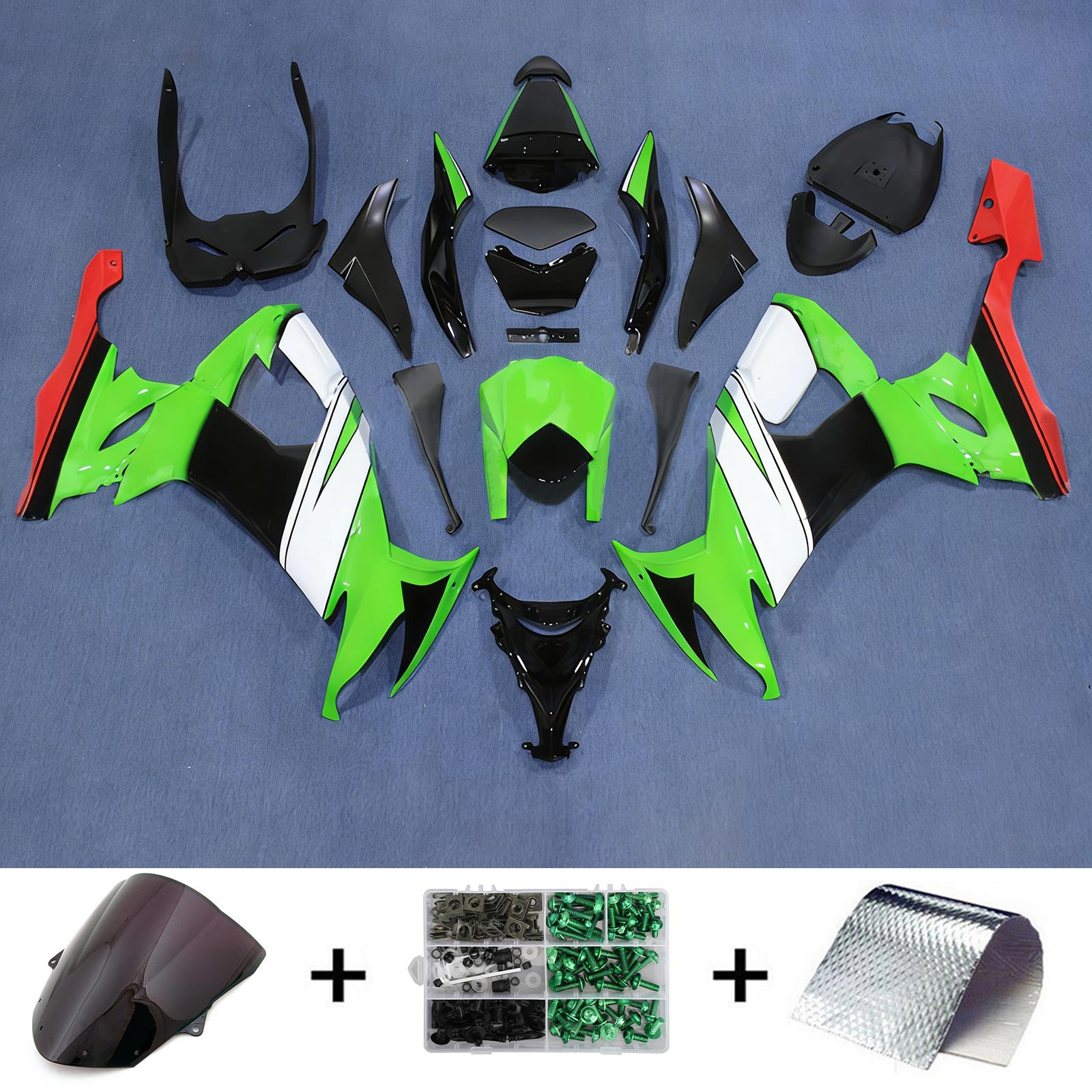 Amotopart 2008-2010 Kit carena Kawasaki ZX10R verde e rosso Style1