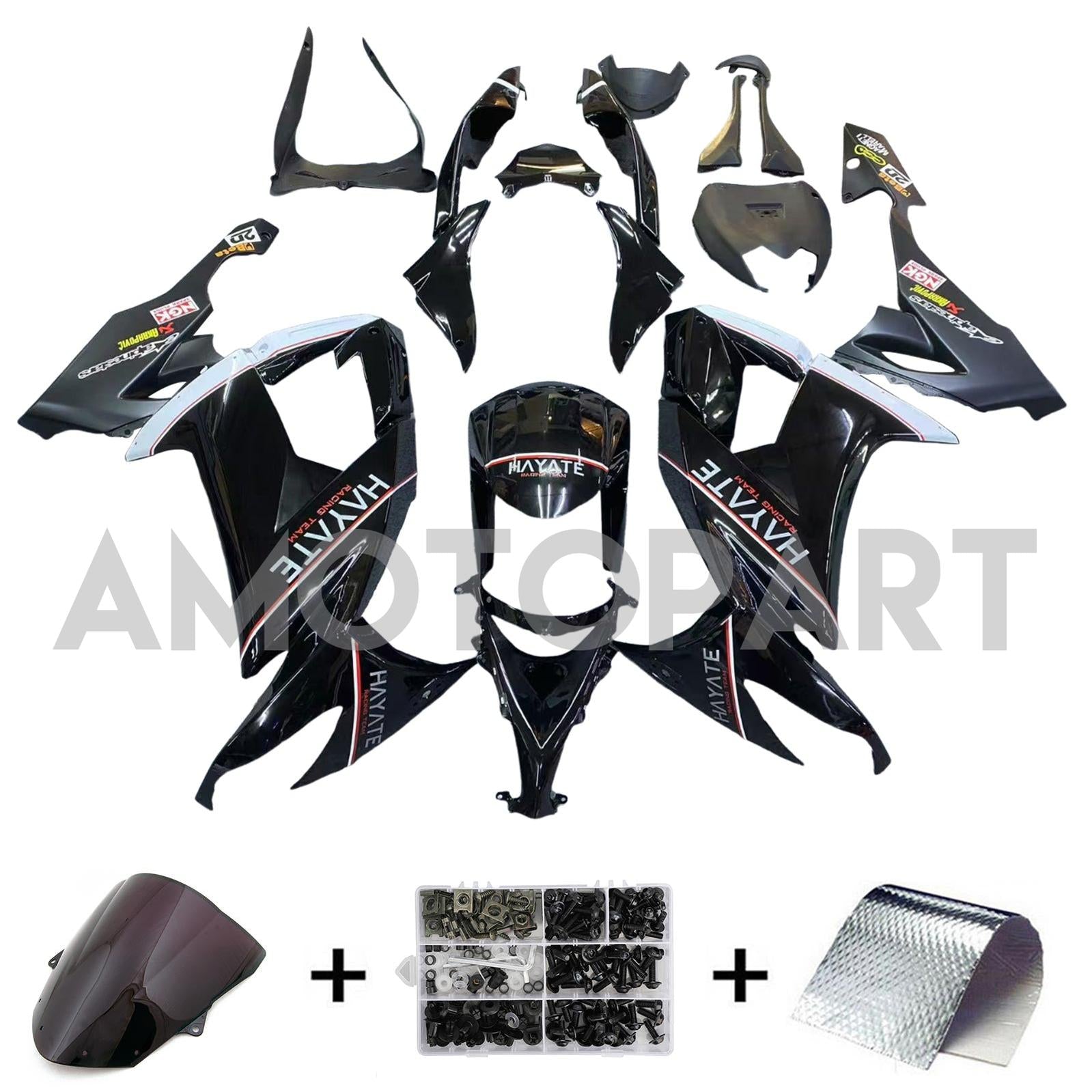 Amotopart 2008-2010 Kawasaki ZX10R Gloss & Matte Black Fairing Kit