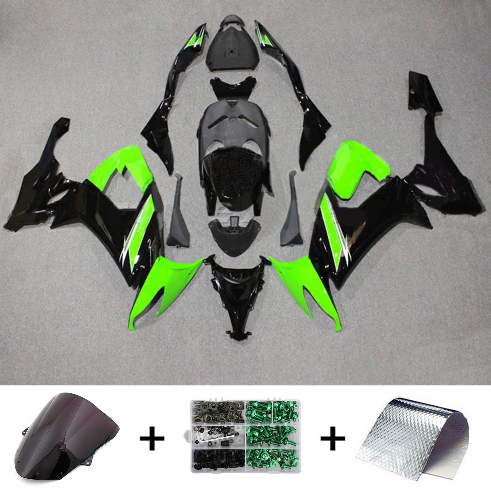 Kit carena Amotopart 2008-2010 Kawasaki ZX10R verde e nero Style1