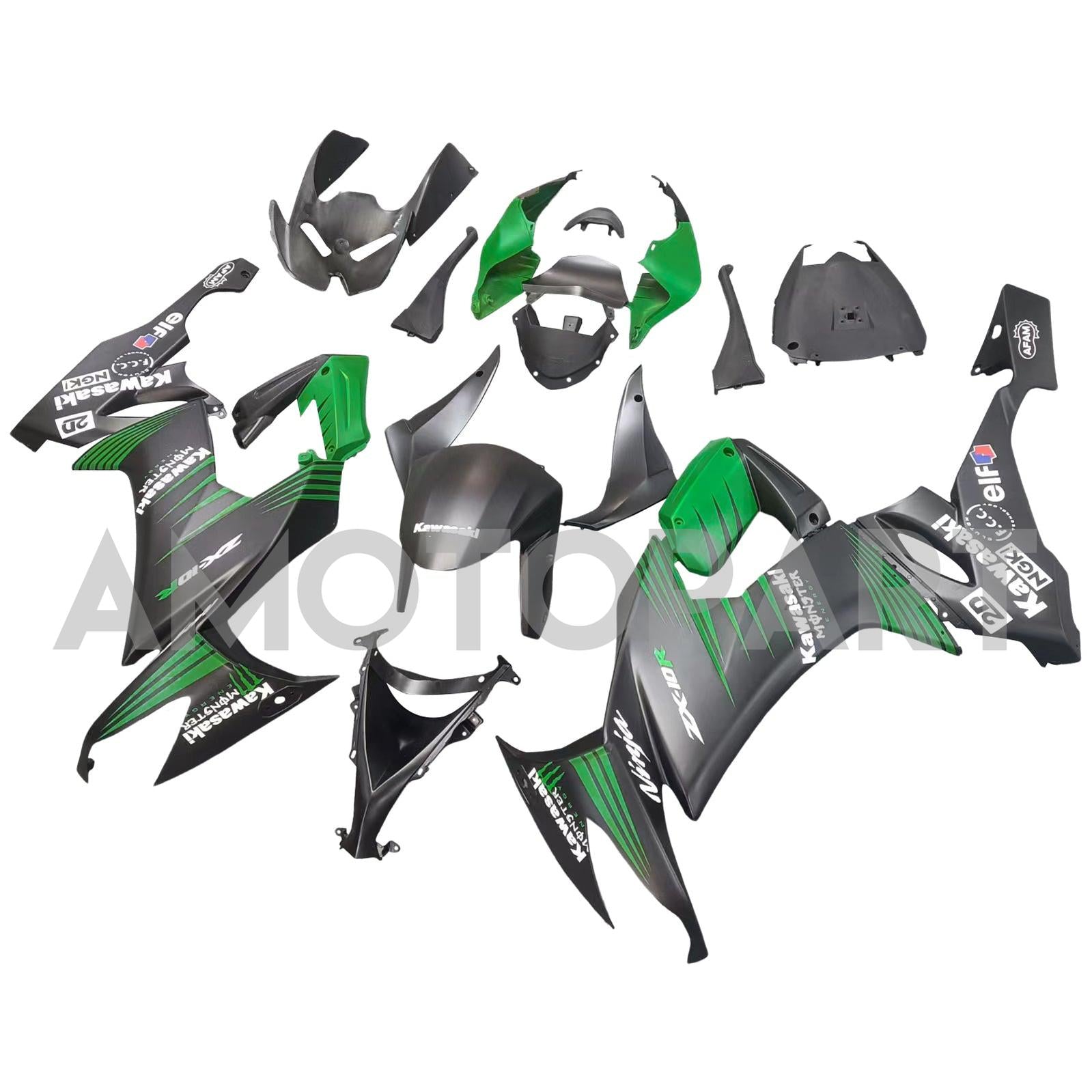 Amotopart 2008-2010 Kawasaki ZX10R Green & Black Style2 Zestaw owiewki