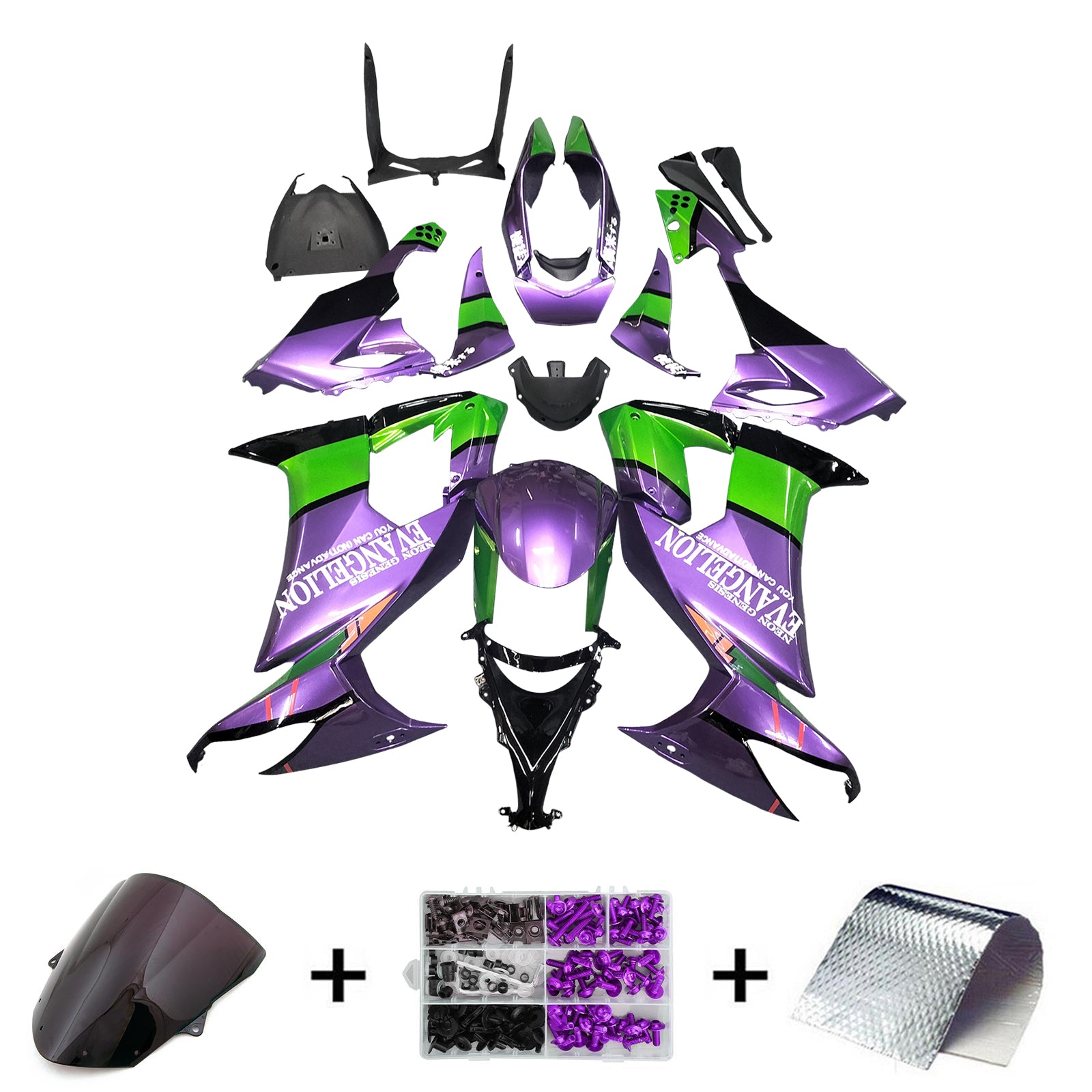 Amotopart 2008-2010 Kawasaki ZX10R Green&Purple Fairing Kit