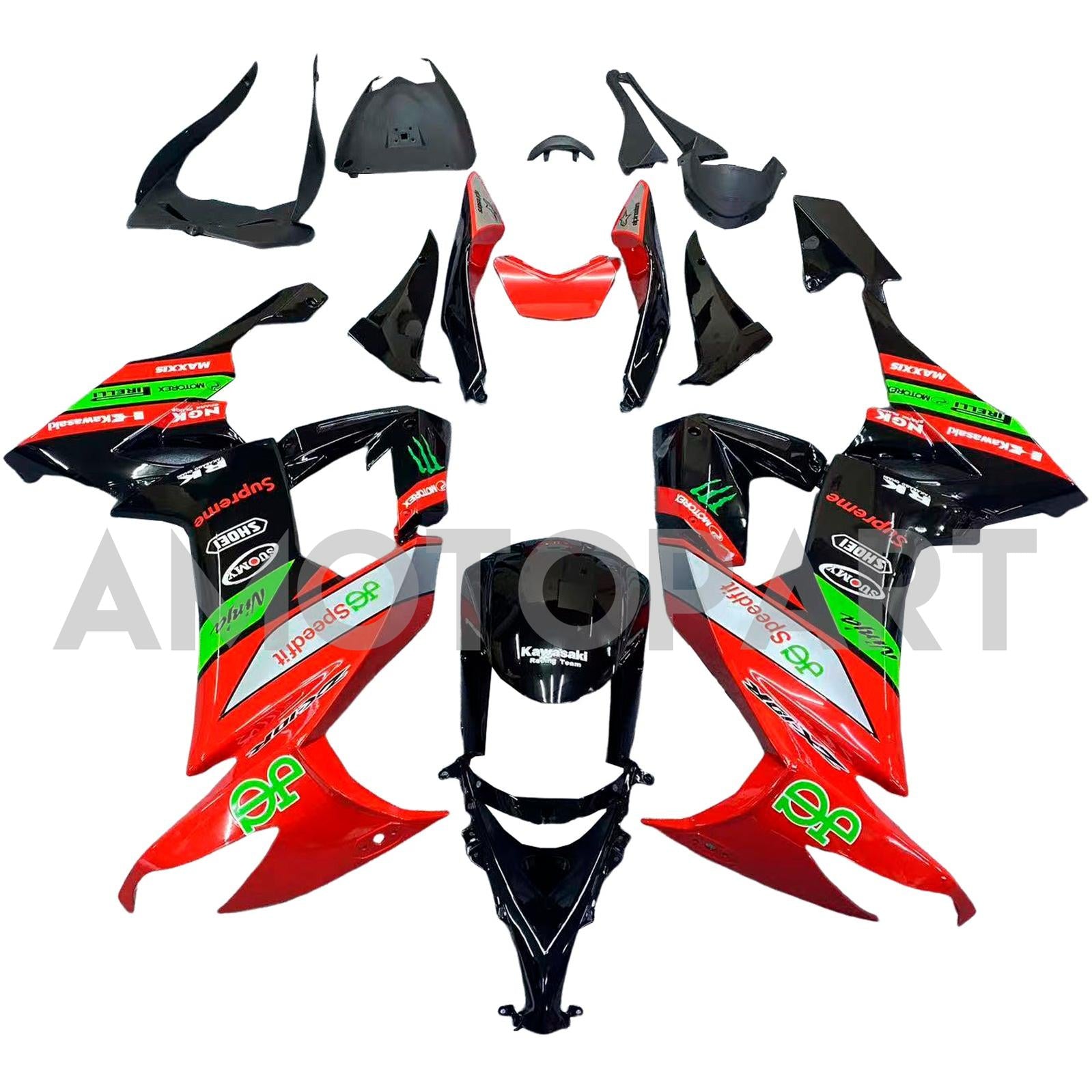 Amotopart 2008–2010 Kawasaki ZX10R, Rot&Schwarzes Style3-Verkleidungskit