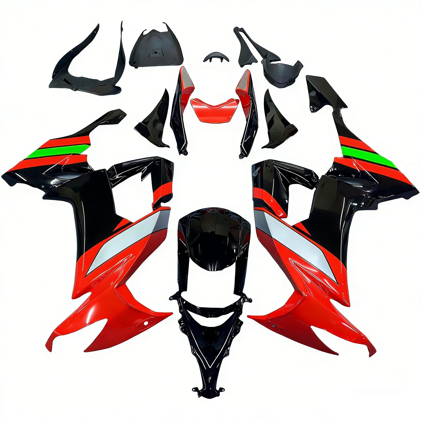 Amotopart Kawasaki ZX10R Rouge 2008-2010&Kit de carénage noir Style3