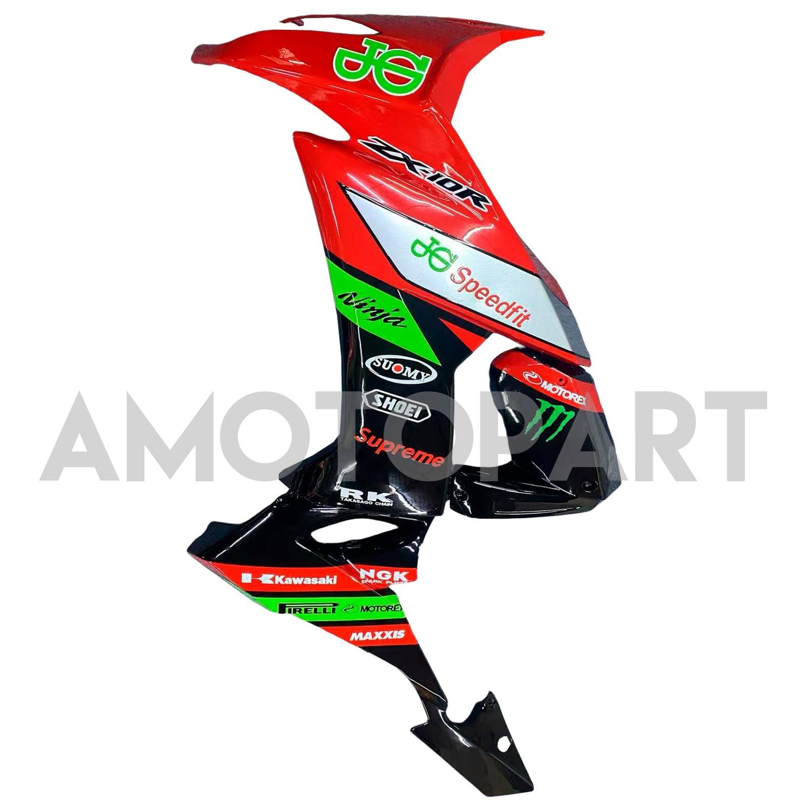 Amotopart 2008–2010 Kawasaki ZX10R, Rot&Schwarzes Style3-Verkleidungskit