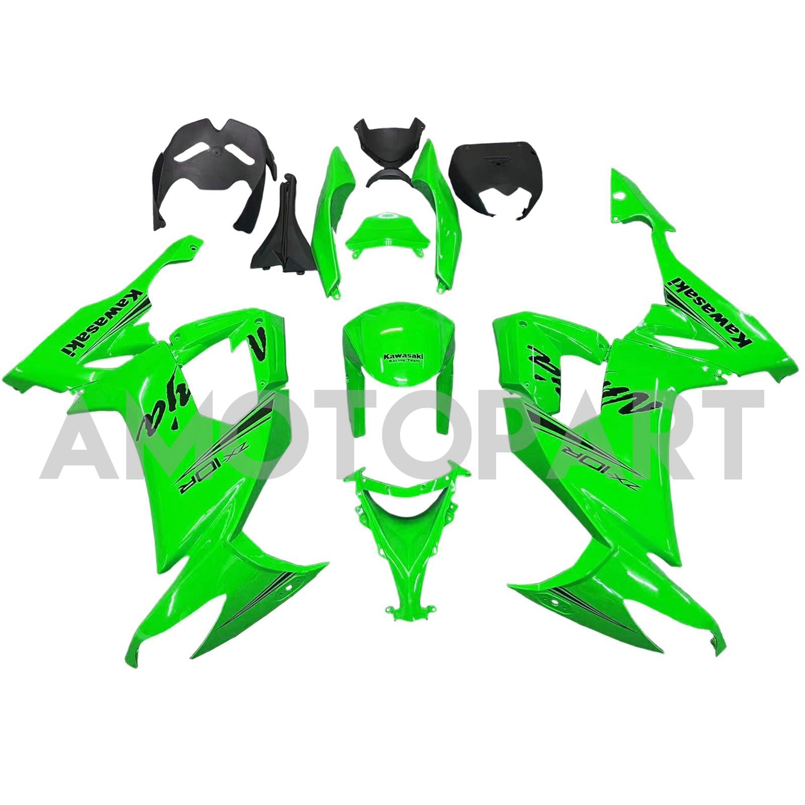Amotopart 2008–2010 Kawasaki ZX10R Grün&Schwarzes Logo Style5 Verkleidungskit