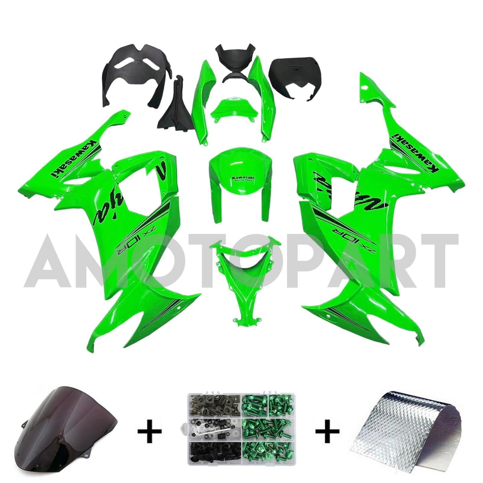 Amotopart 2008-2010 Kawasaki ZX10R Green&Black Logo Style5 Fairing Kit