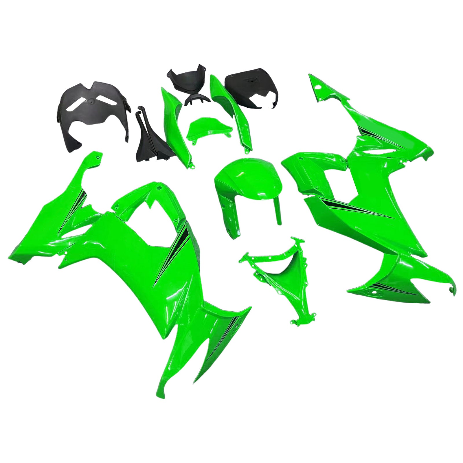 Amotopart 2008-2010 Kawasaki ZX10R Grün&Verkleidungssatz im Stil 5 mit schwarzem Logo