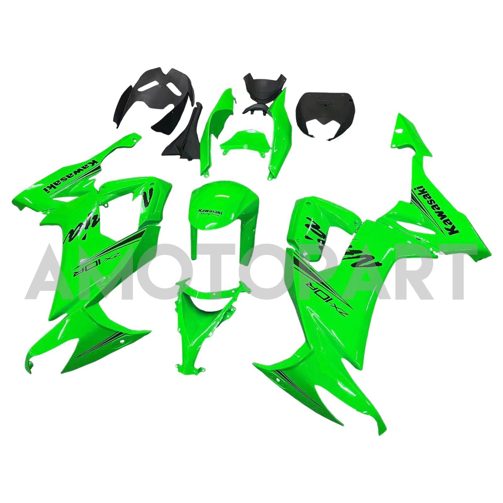 Amotopart 2008–2010 Kawasaki ZX10R Grün&Schwarzes Logo Style5 Verkleidungskit