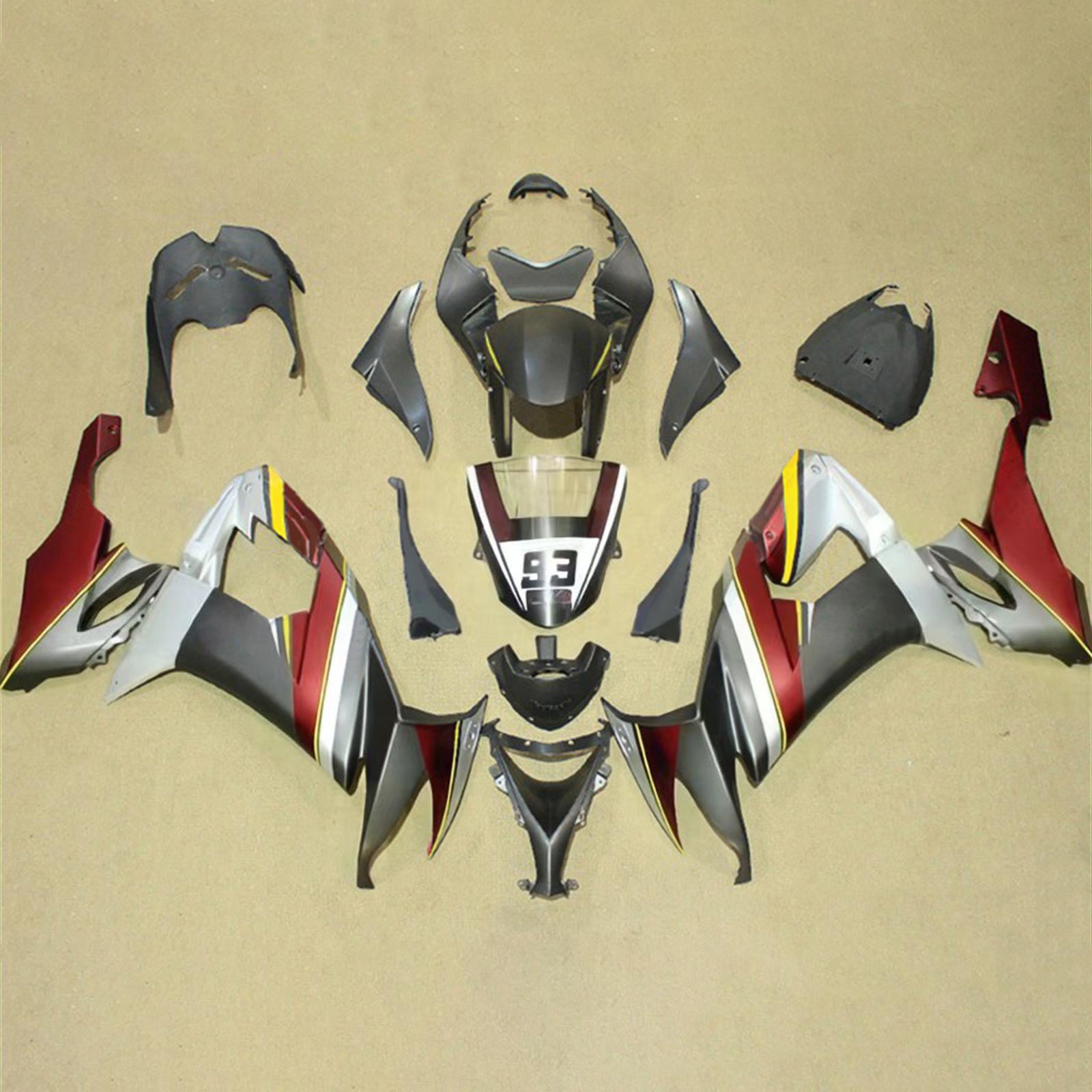 Amotopart 2008-2010 Kawasaki ZX10R Matte Black & Red Fairing Kit