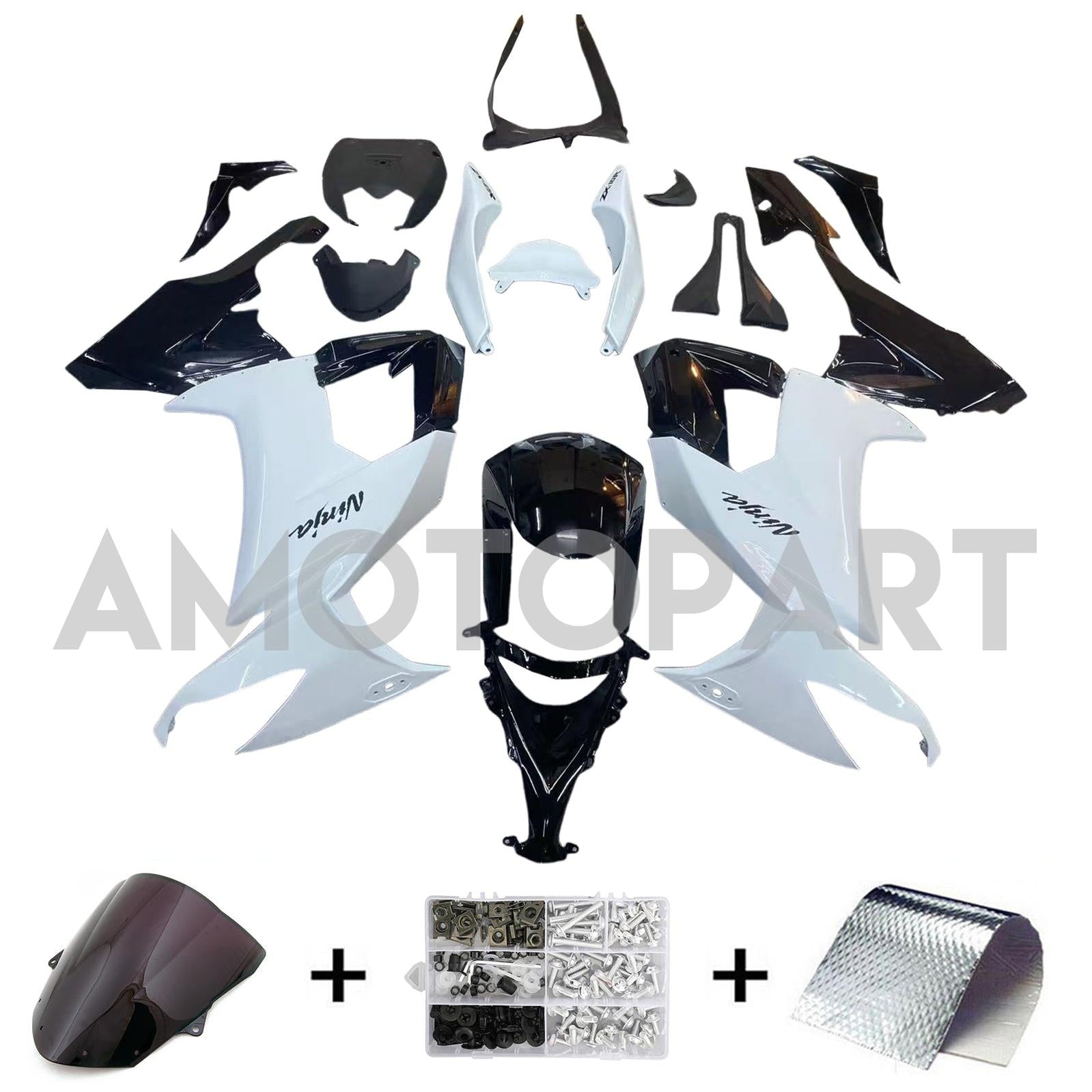 Amotopart 2008-2010 Kawasaki ZX10R White&Black Fairing Kit